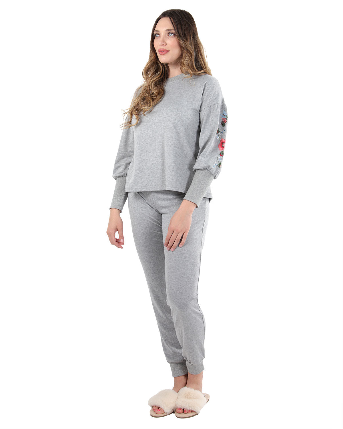 Women's Oversized Dropped Sleeve Top with Ribbed Cuff and Embroidery - Charming Charlie
