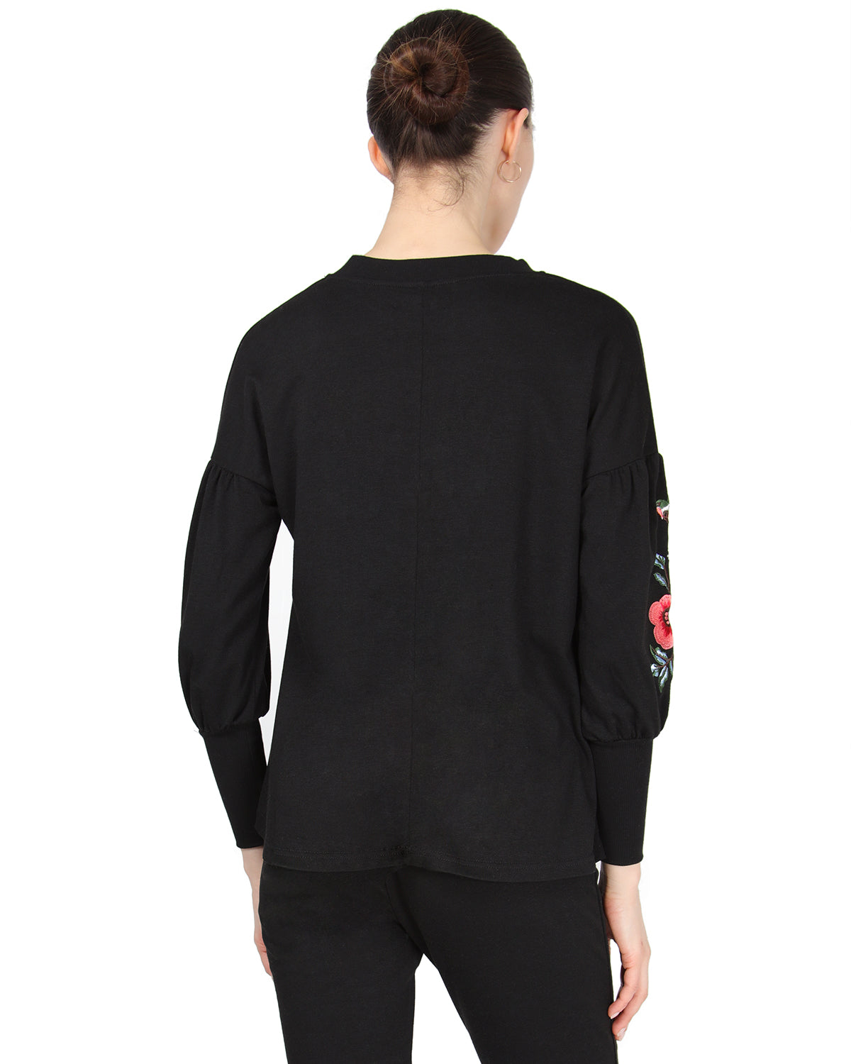 Women's Oversized Dropped Sleeve Top with Ribbed Cuff and Embroidery - Charming Charlie