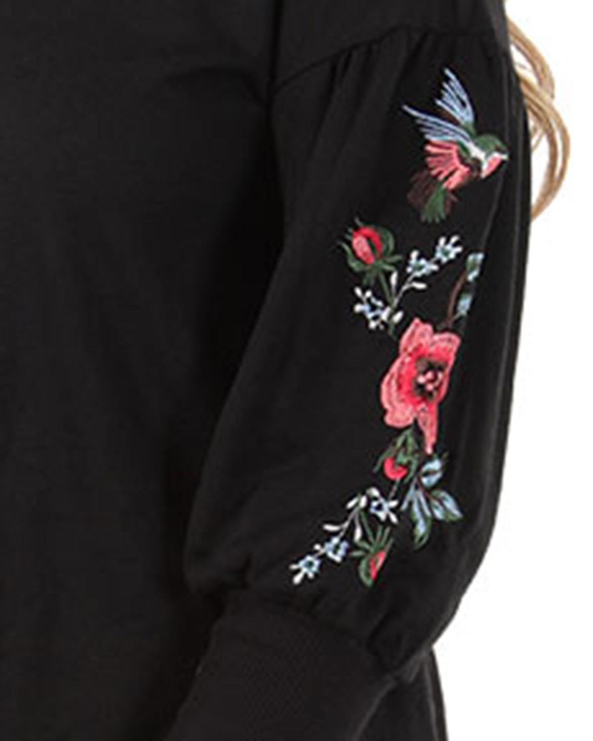 Women's Oversized Dropped Sleeve Top with Ribbed Cuff and Embroidery - Charming Charlie