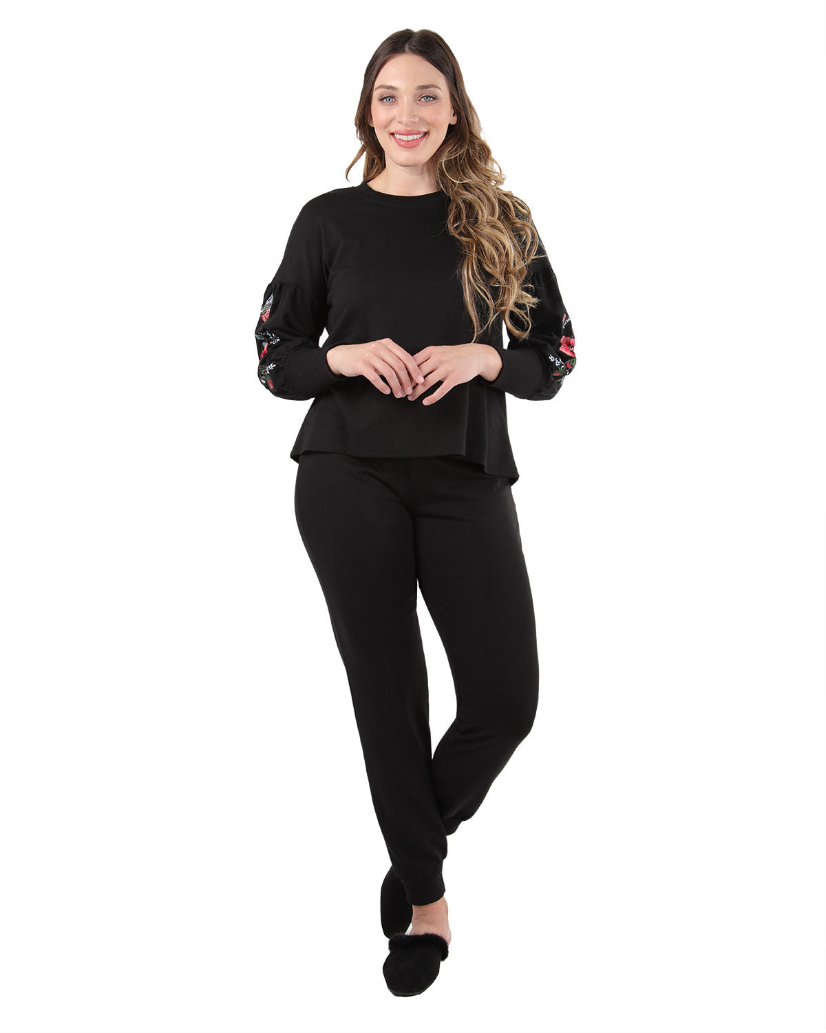 Women's Oversized Dropped Sleeve Top with Ribbed Cuff and Embroidery - Charming Charlie