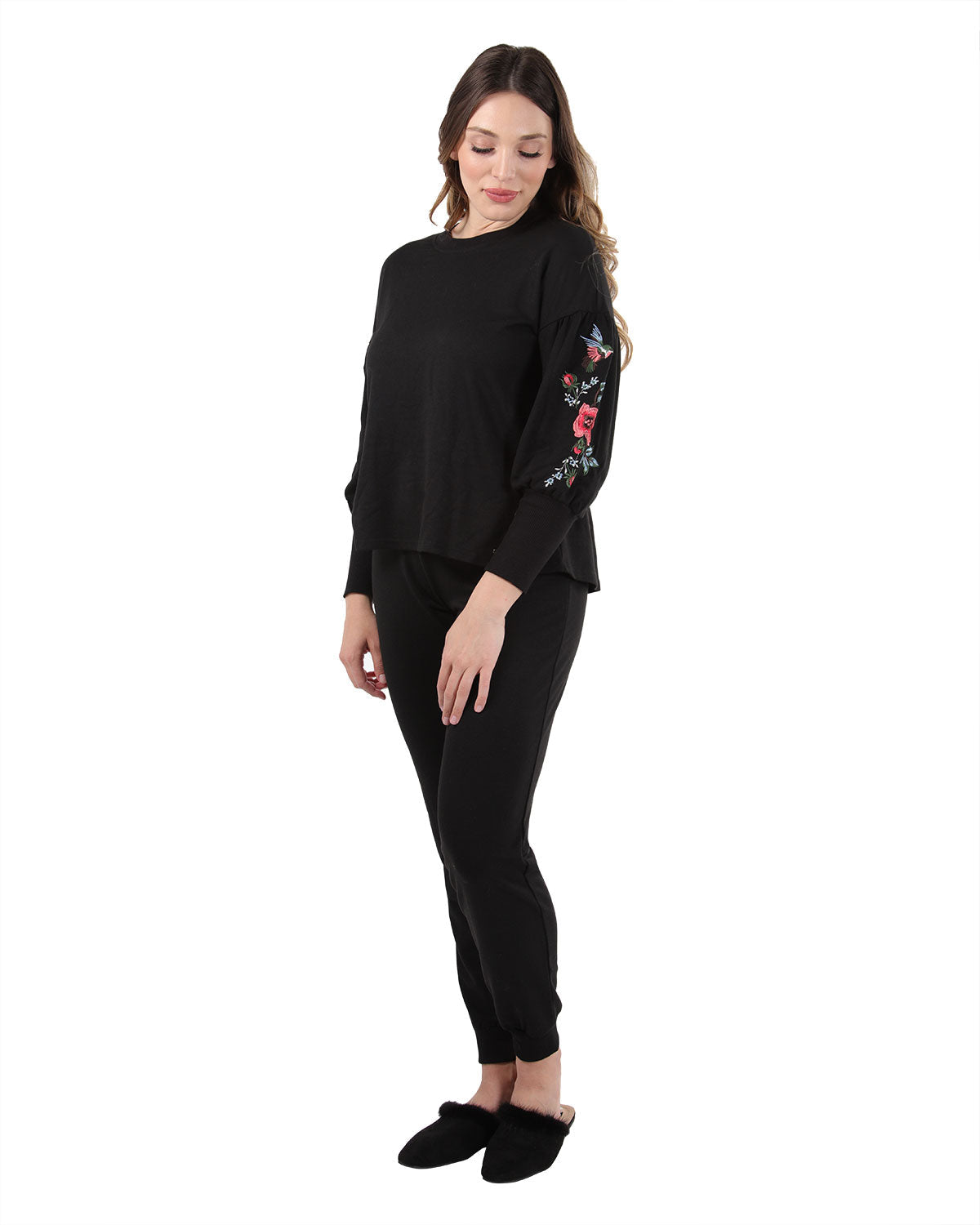 Women's Oversized Dropped Sleeve Top with Ribbed Cuff and Embroidery - Charming Charlie