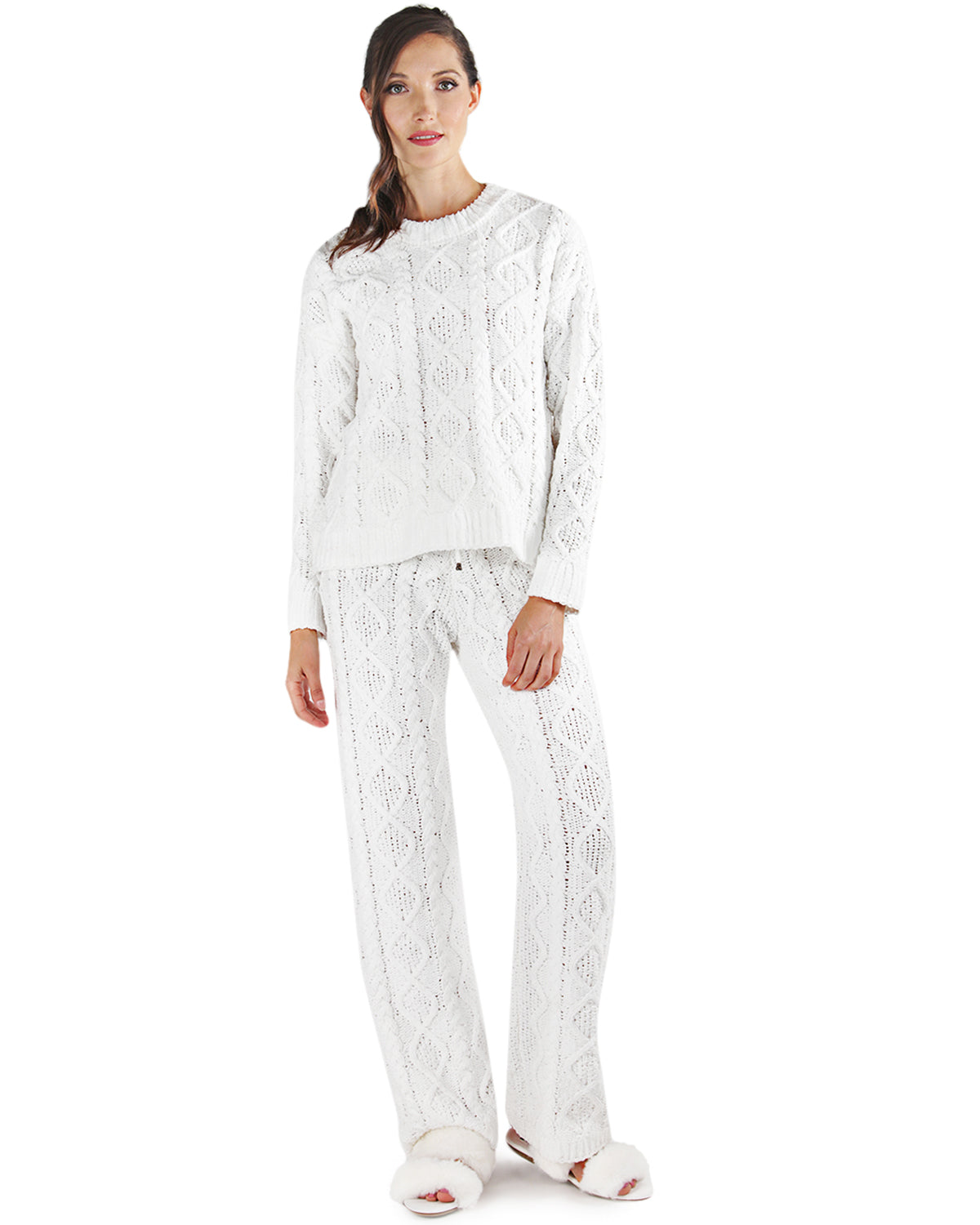 Women's Cable Knit Marshmallow Plush Drawstring Pants - Charming Charlie
