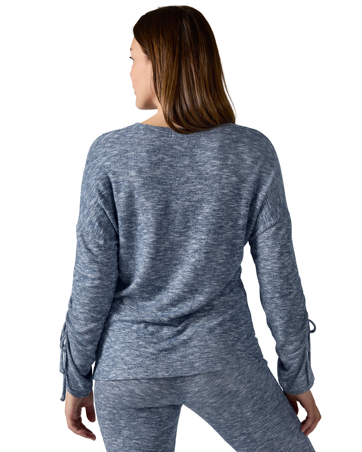 Women's Lounge Pull-Over Top with Ruched Tied Sleeves - Charming Charlie