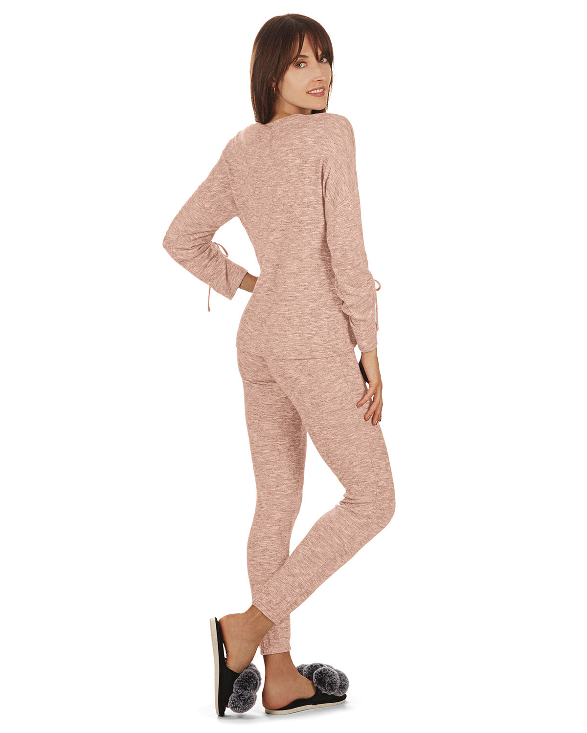 Women's Lounge Pull-Over Top with Ruched Tied Sleeves - Charming Charlie