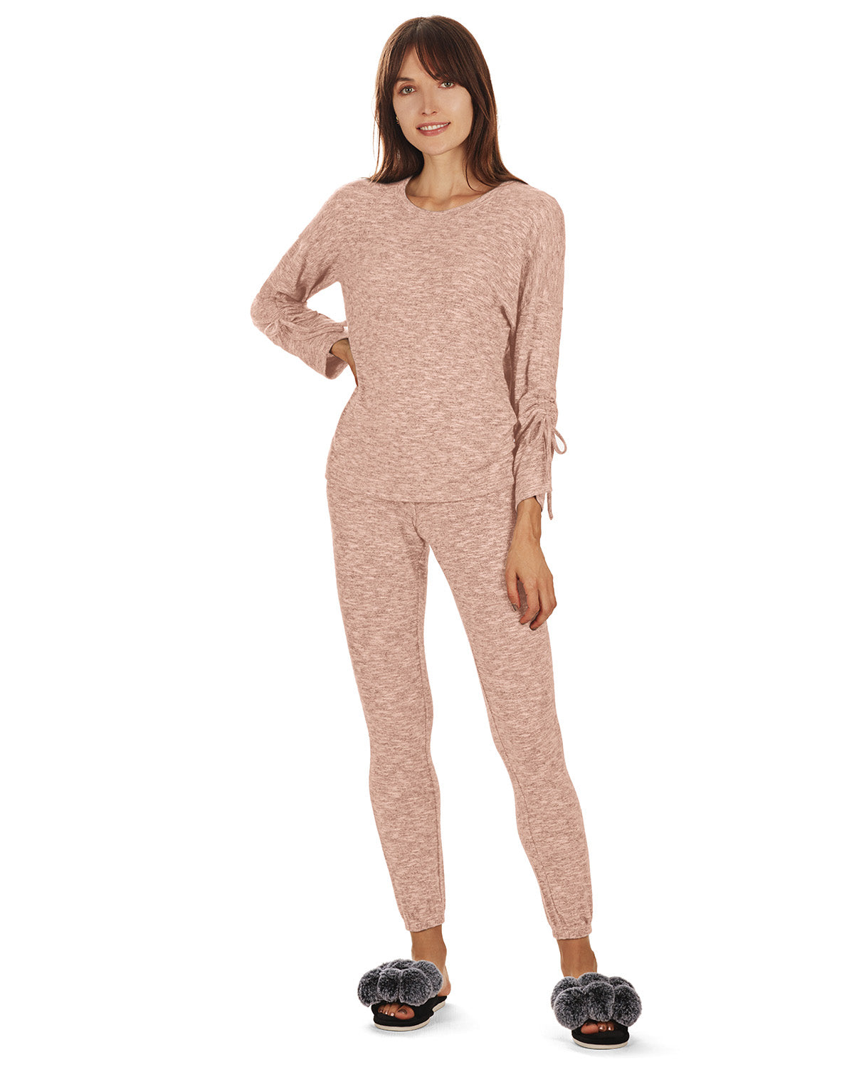 Women's Lounge Pull-Over Top with Ruched Tied Sleeves - Charming Charlie
