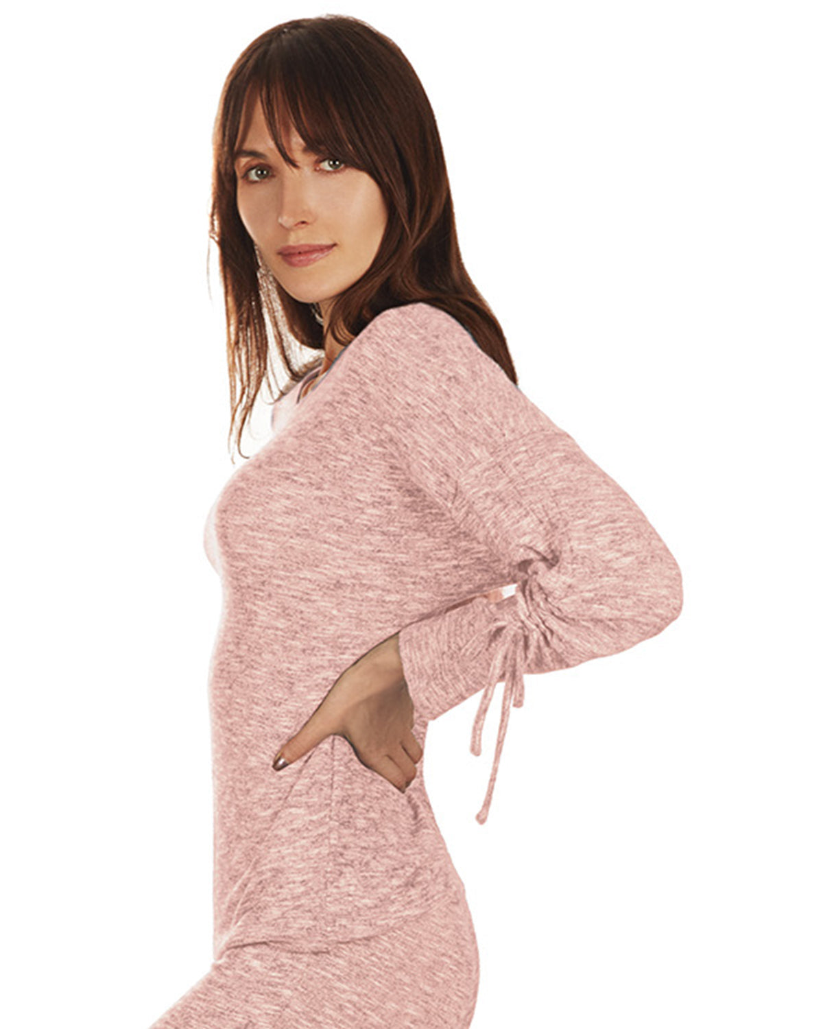 Women's Lounge Pull-Over Top with Ruched Tied Sleeves - Charming Charlie