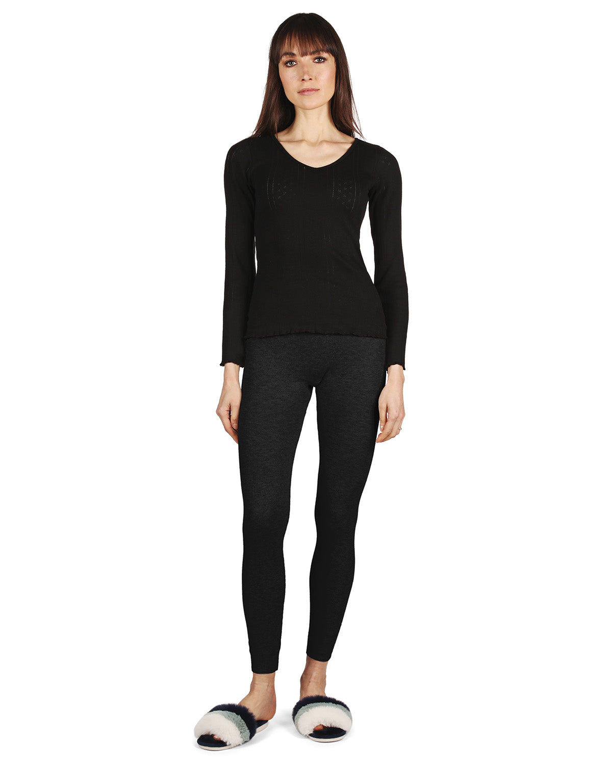 Women's Pointelle Rib Knit Seamless Long Sleeve Top - Charming Charlie