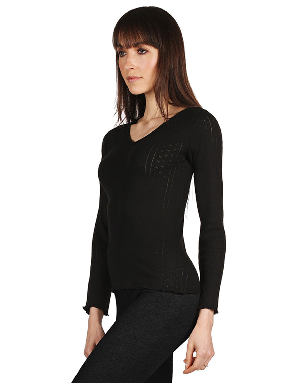 Women's Pointelle Rib Knit Seamless Long Sleeve Top - Charming Charlie