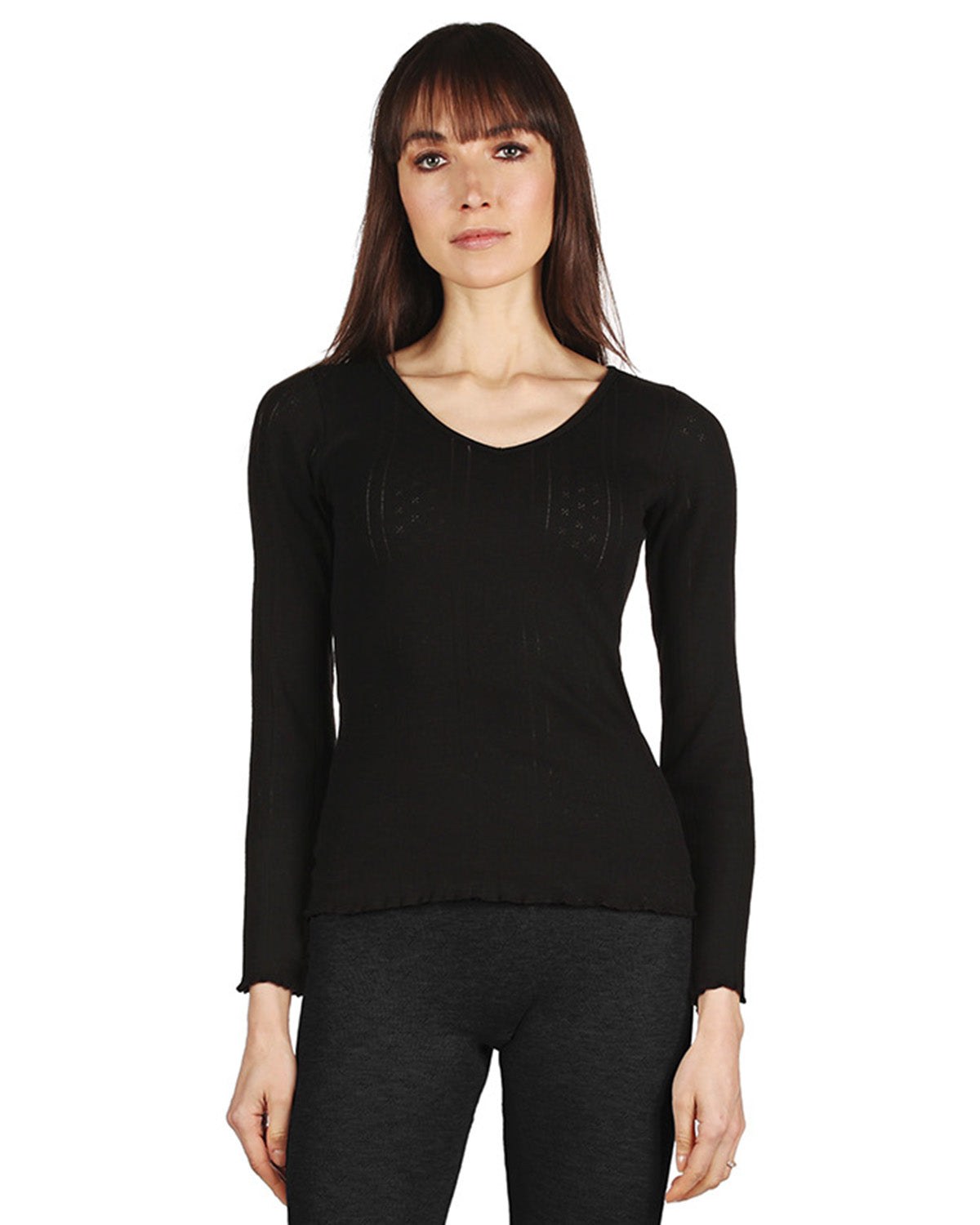 Women's Pointelle Rib Knit Seamless Long Sleeve Top - Charming Charlie