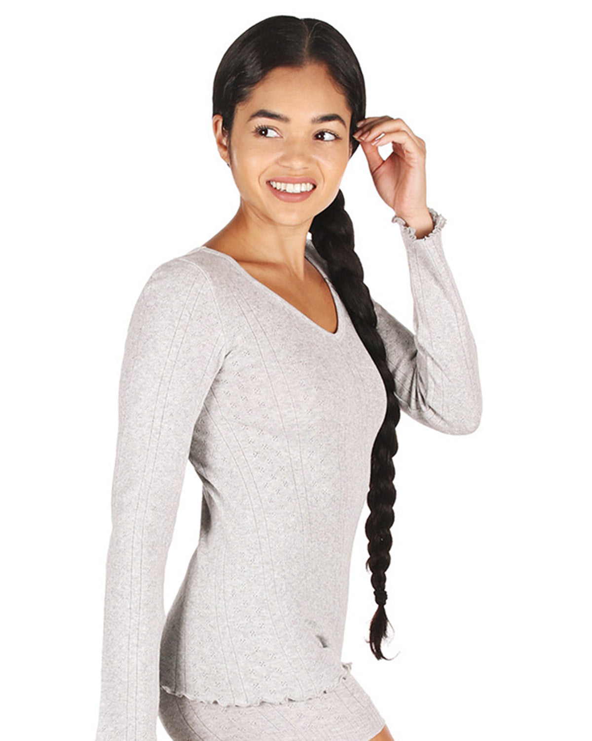 Women's Pointelle Rib Knit Seamless Long Sleeve Top - Charming Charlie