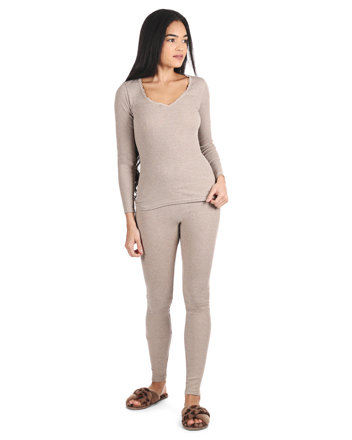 Women's Organic Cotton Seamless Rib Lace Long Sleeve Top - Charming Charlie