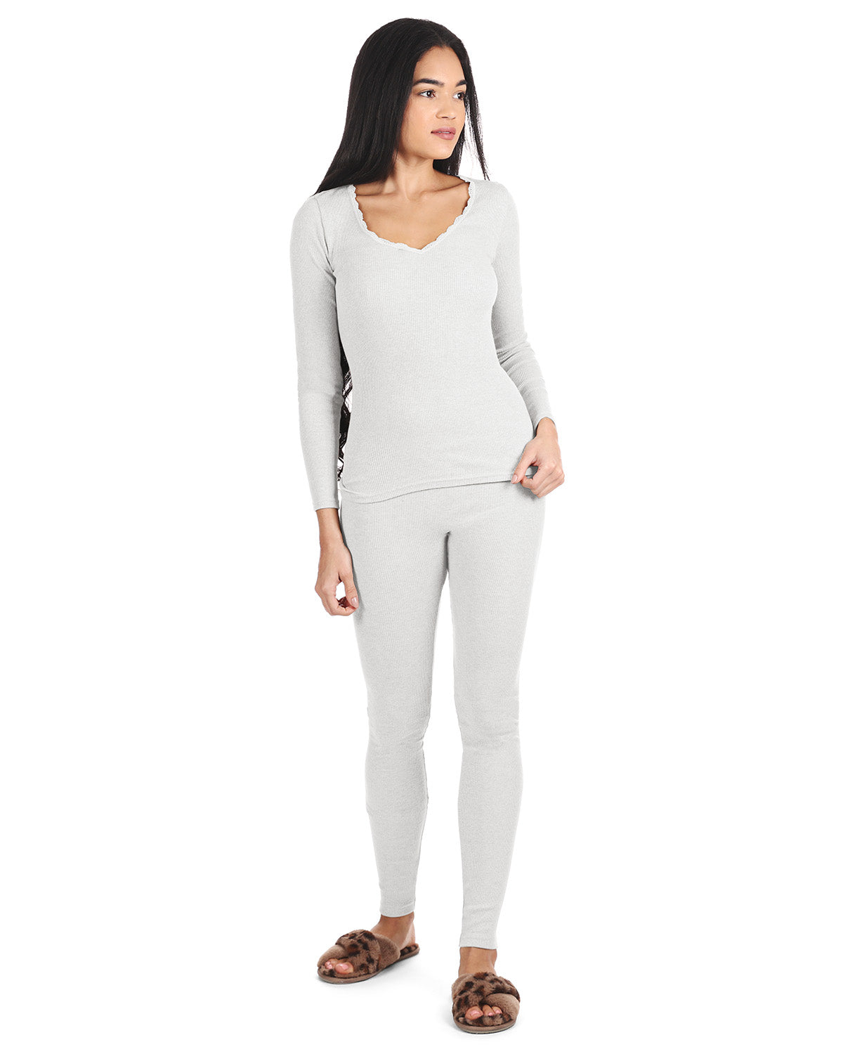 Women's Organic Cotton Seamless Rib Lace Long Sleeve Top - Charming Charlie
