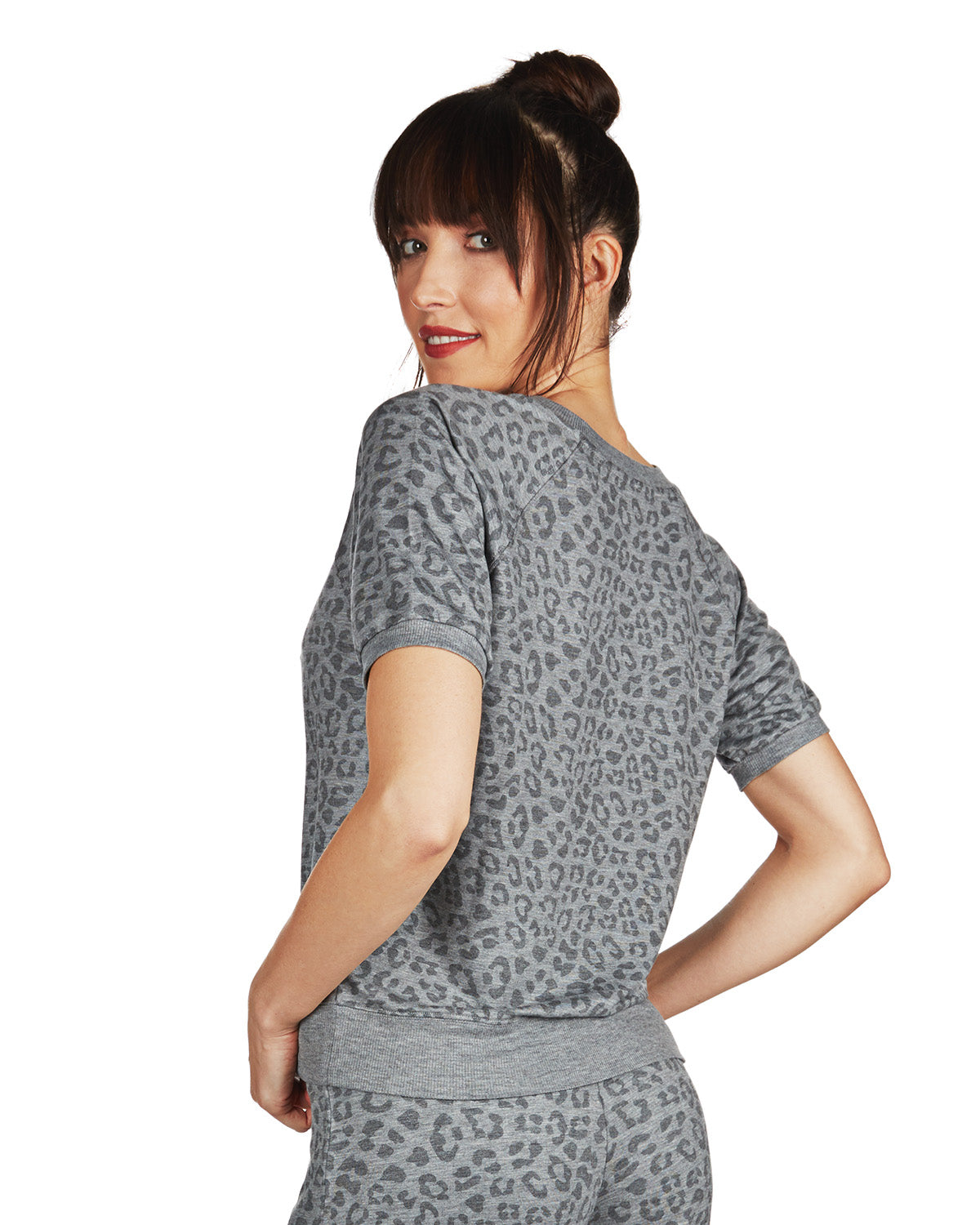 Women's Terry Lounge Leopard Print Short Sleeve Sweatshirt - Charming Charlie