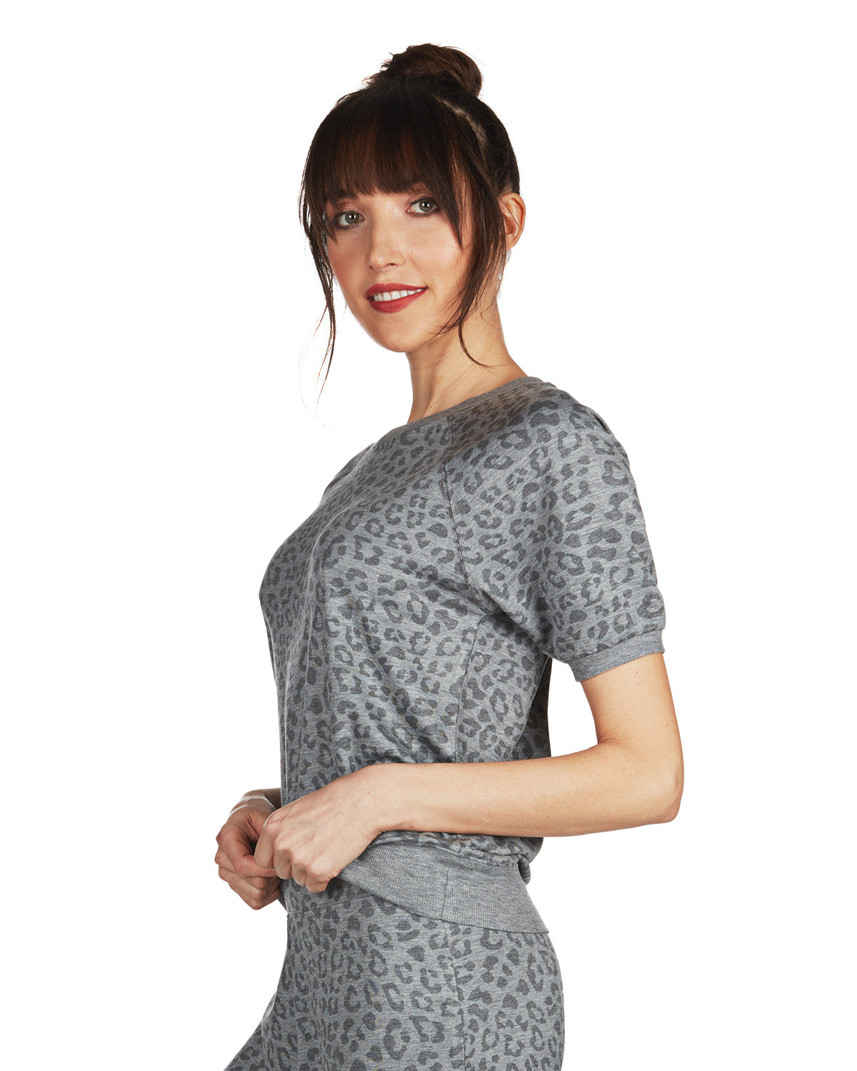 Women's Terry Lounge Leopard Print Short Sleeve Sweatshirt - Charming Charlie