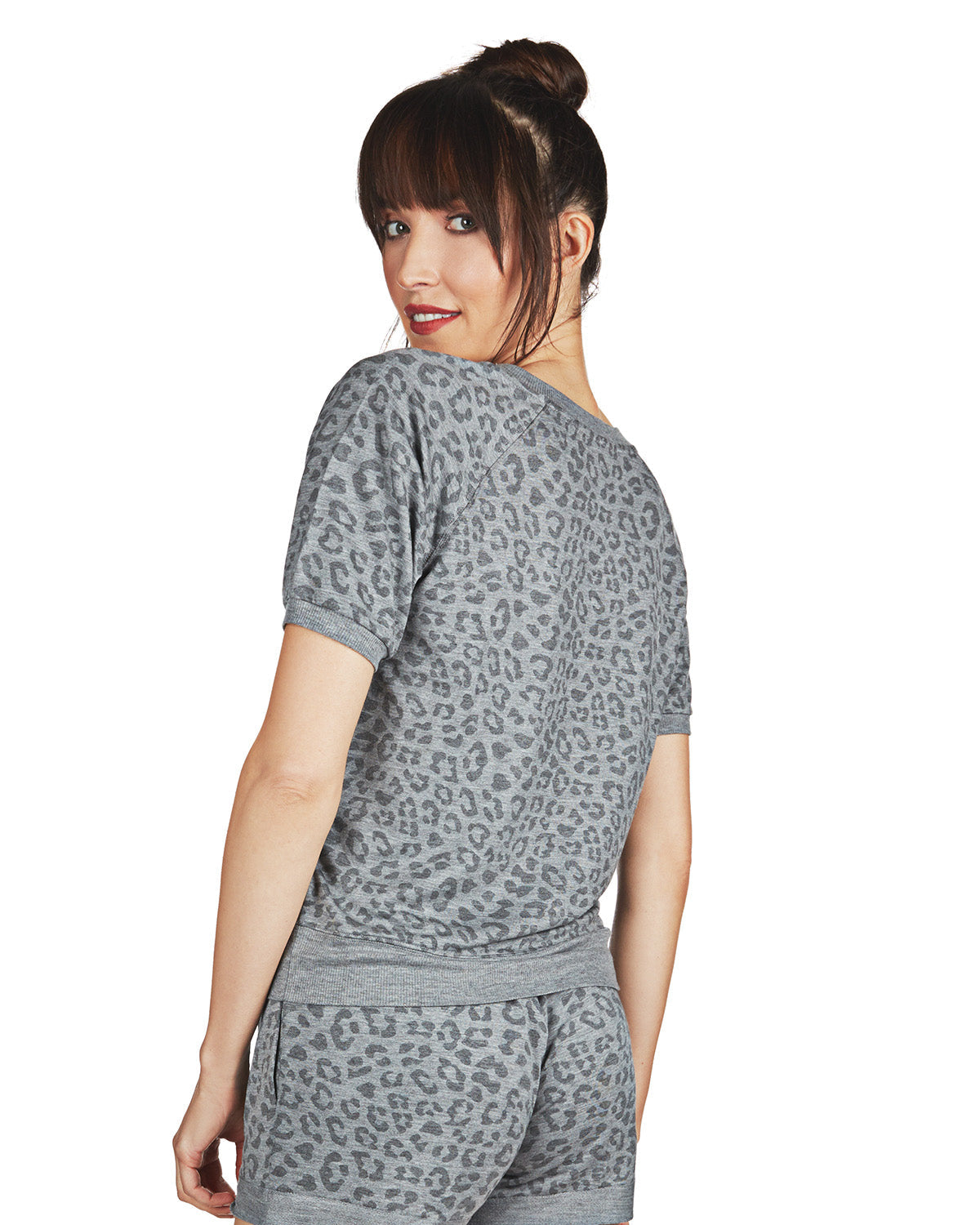 Women's Terry Lounge Leopard Print Short Sleeve Sweatshirt - Charming Charlie