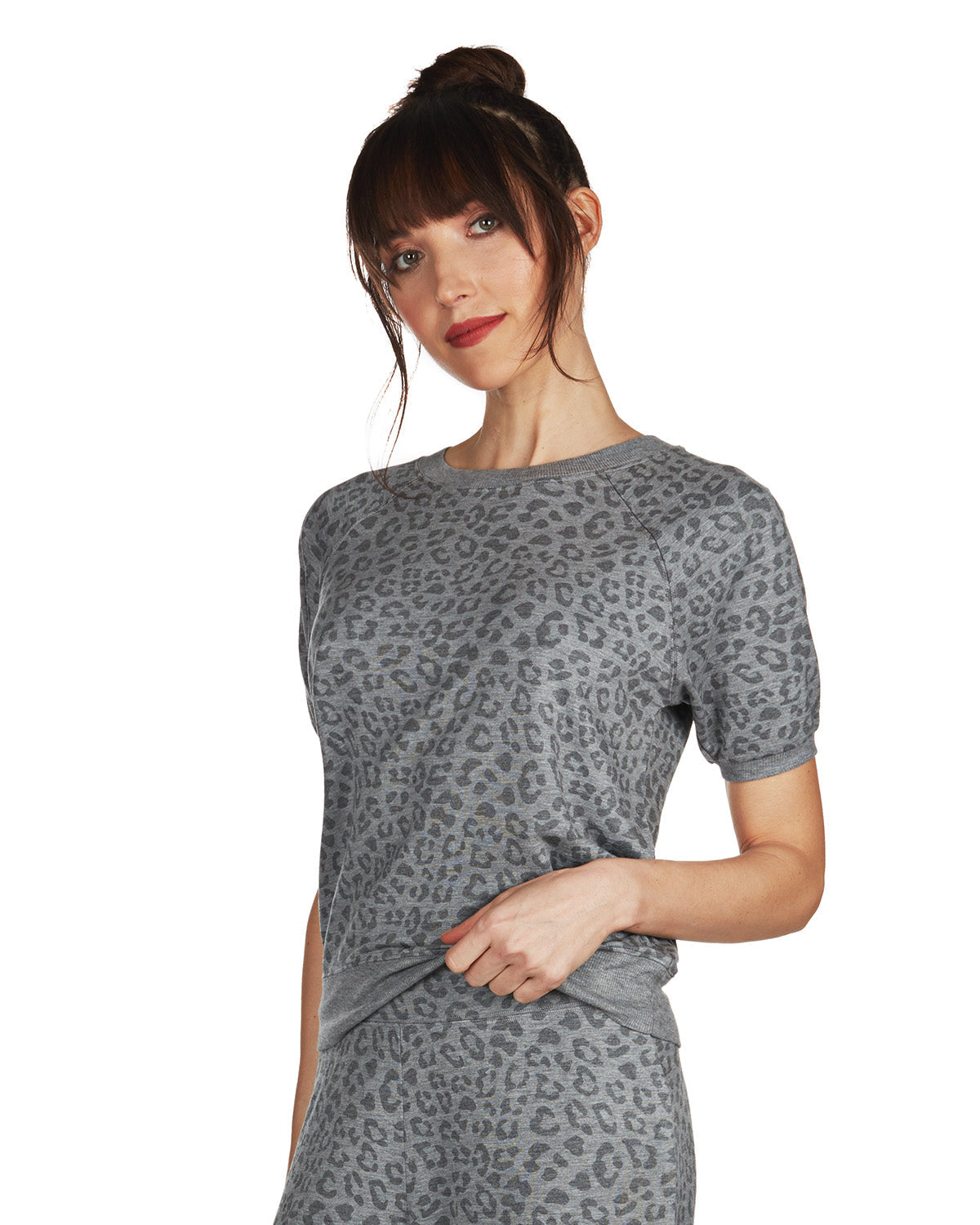 Women's Terry Lounge Leopard Print Short Sleeve Sweatshirt - Charming Charlie