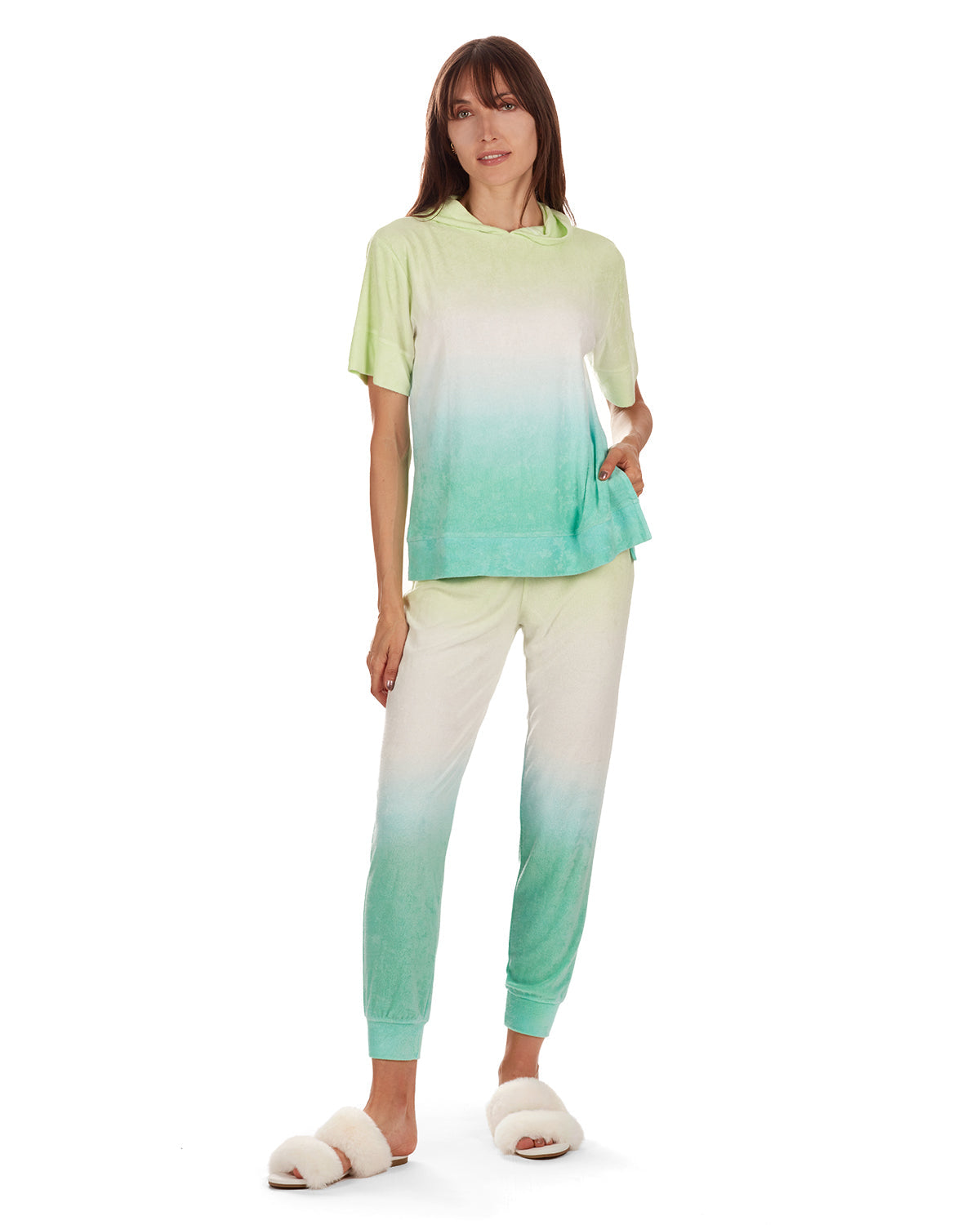 Women's Dip Dye Yummy Terry Cloth Short Sleeve Hoodie - Charming Charlie