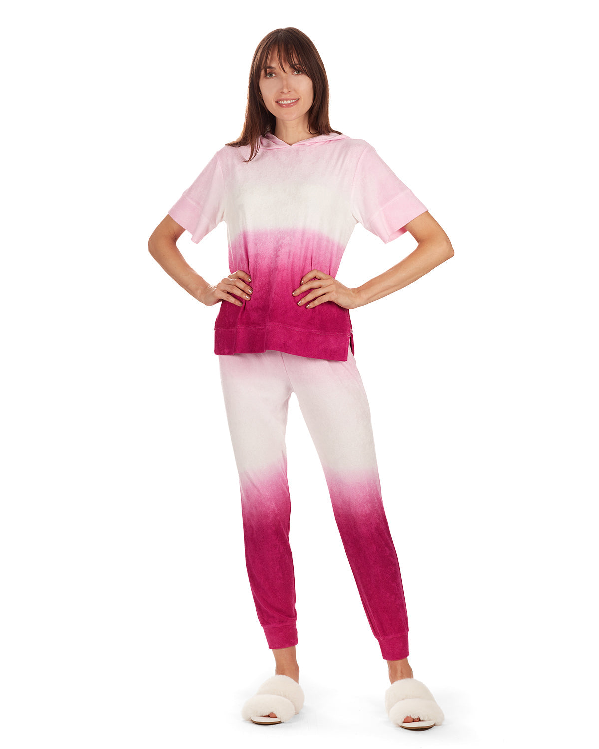 Women's Dip Dye Yummy Terry Cloth Short Sleeve Hoodie - Charming Charlie