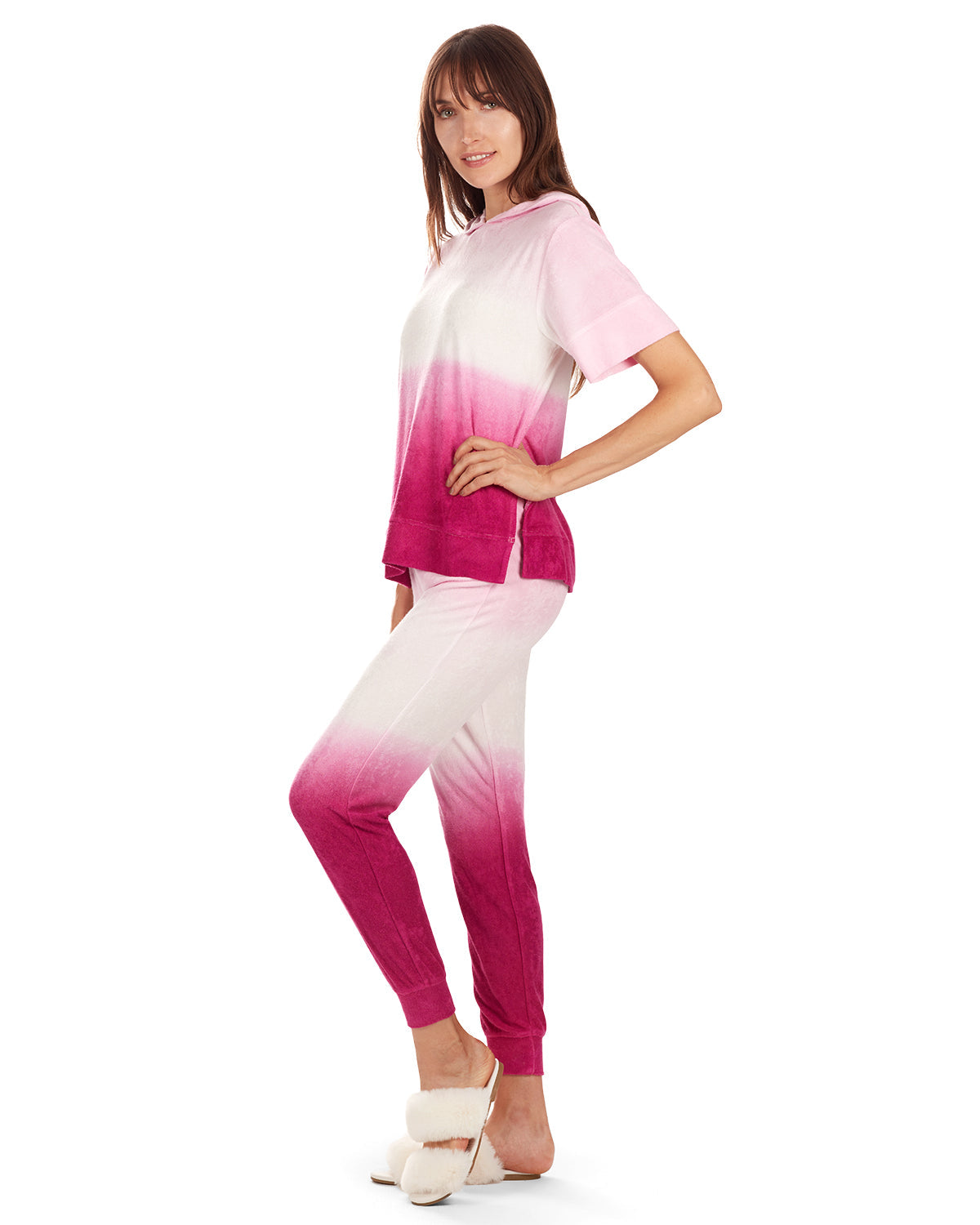 Women's Dip Dye Yummy Terry Cloth Short Sleeve Hoodie - Charming Charlie