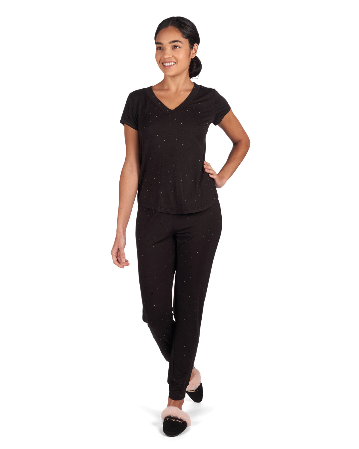 Women's Polka Dot Bamboo Blend Short Sleeve V-Neck Top - Charming Charlie