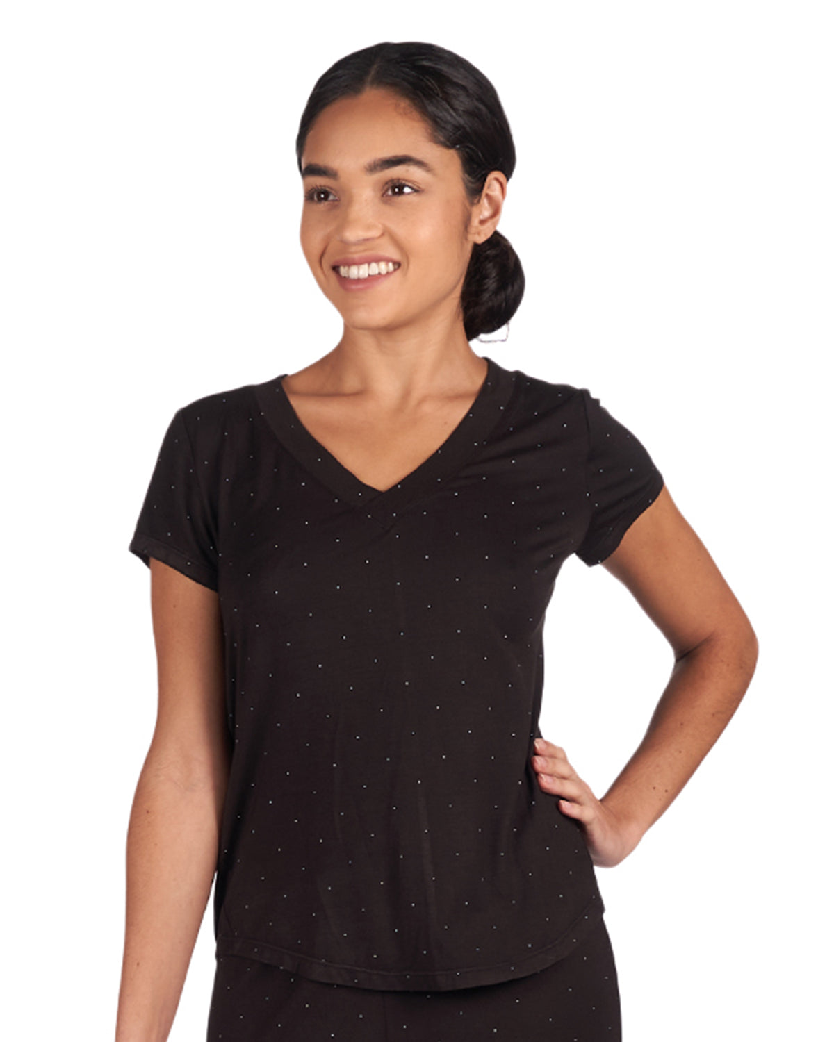 Women's Polka Dot Bamboo Blend Short Sleeve V-Neck Top - Charming Charlie