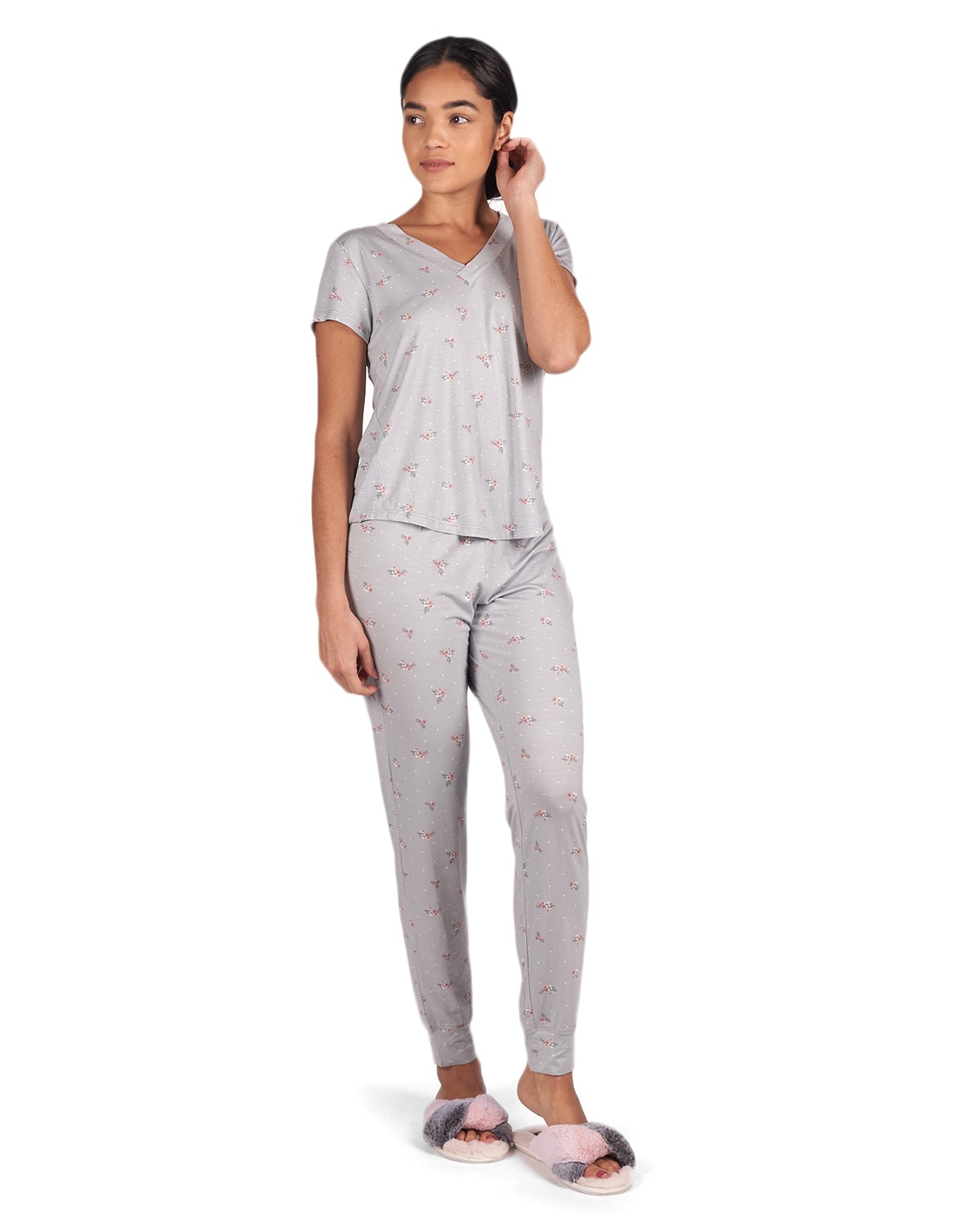 Women's Ditsy Floral Bamboo Blend Short Sleeve Top - Charming Charlie