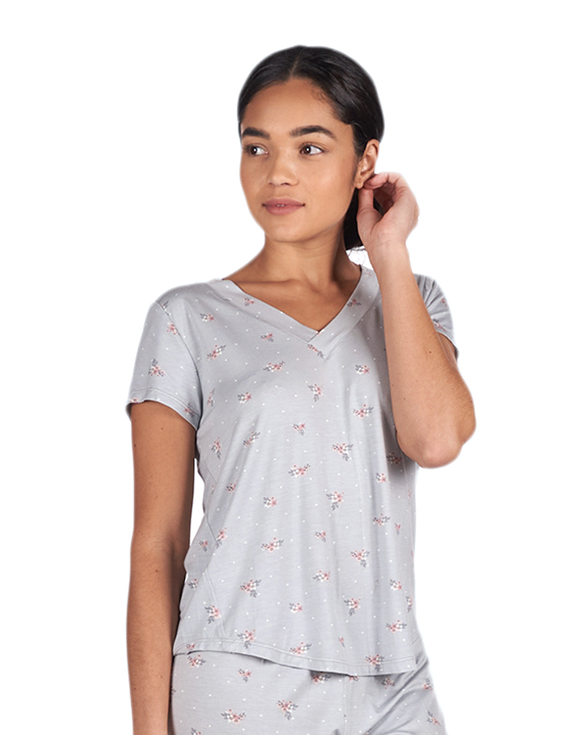 Women's Ditsy Floral Bamboo Blend Short Sleeve Top - Charming Charlie
