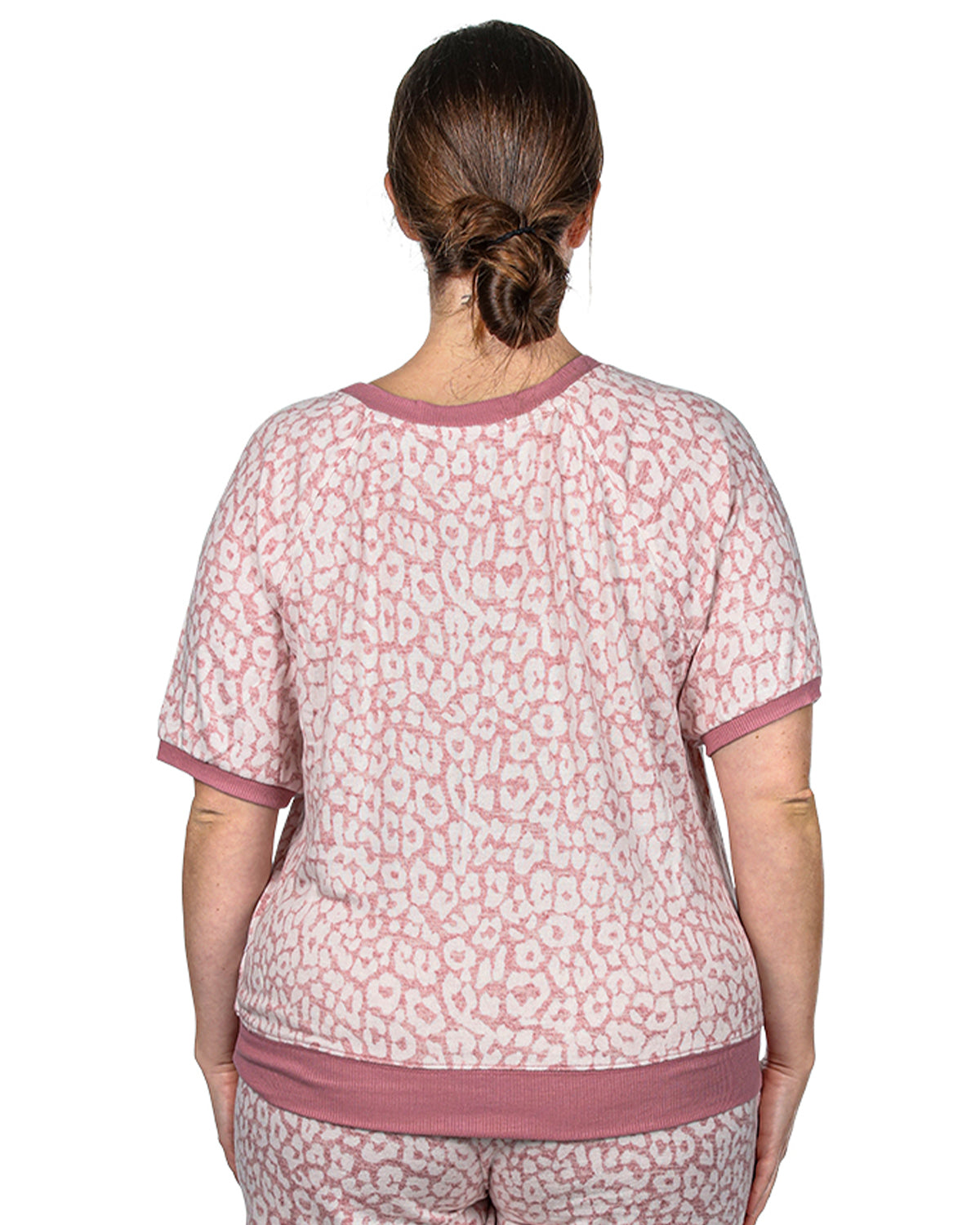 Women's Pink Leopard Print Short Sleeve Sweatshirt - Charming Charlie