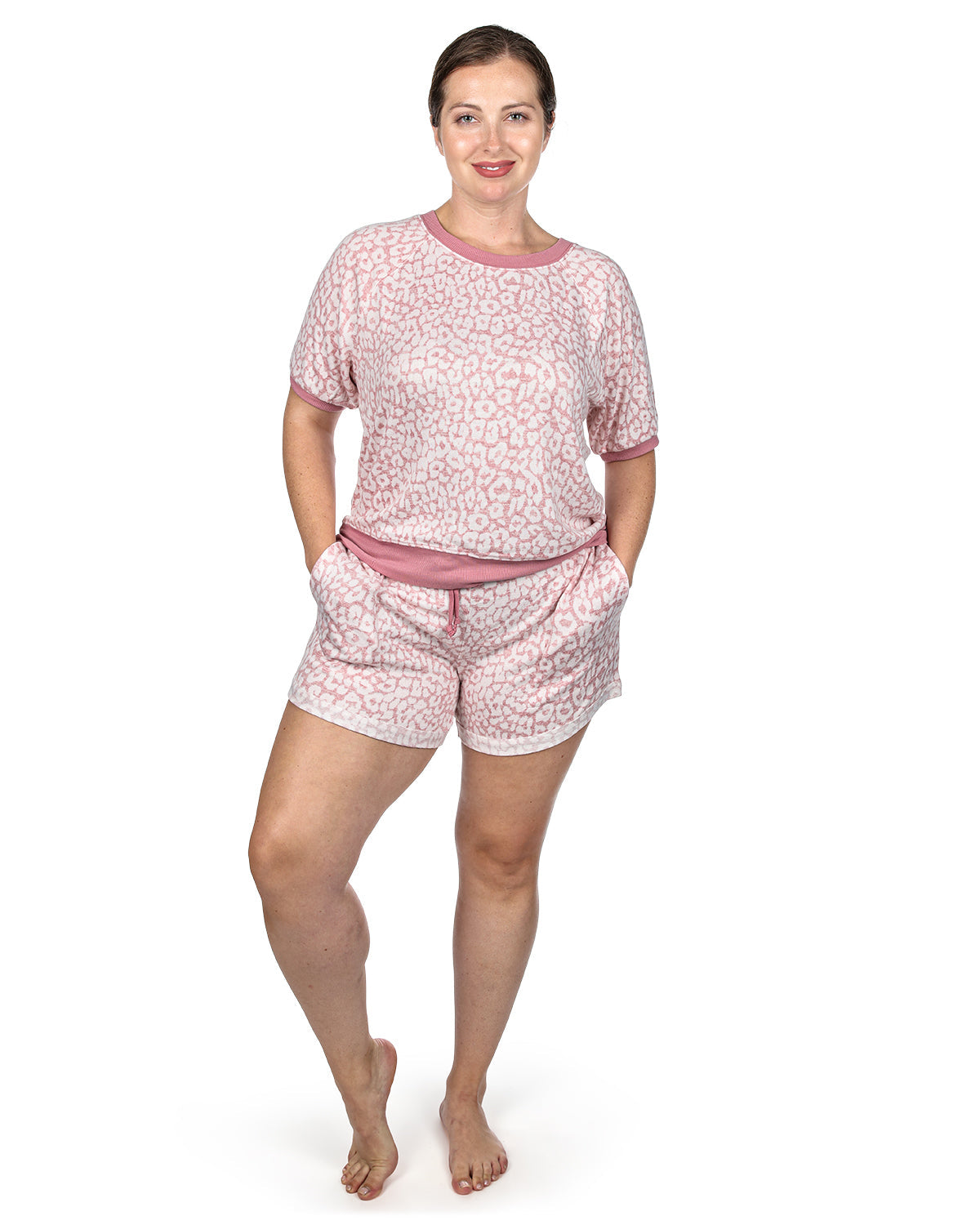 Women's Pink Leopard Print Short Sleeve Sweatshirt - Charming Charlie