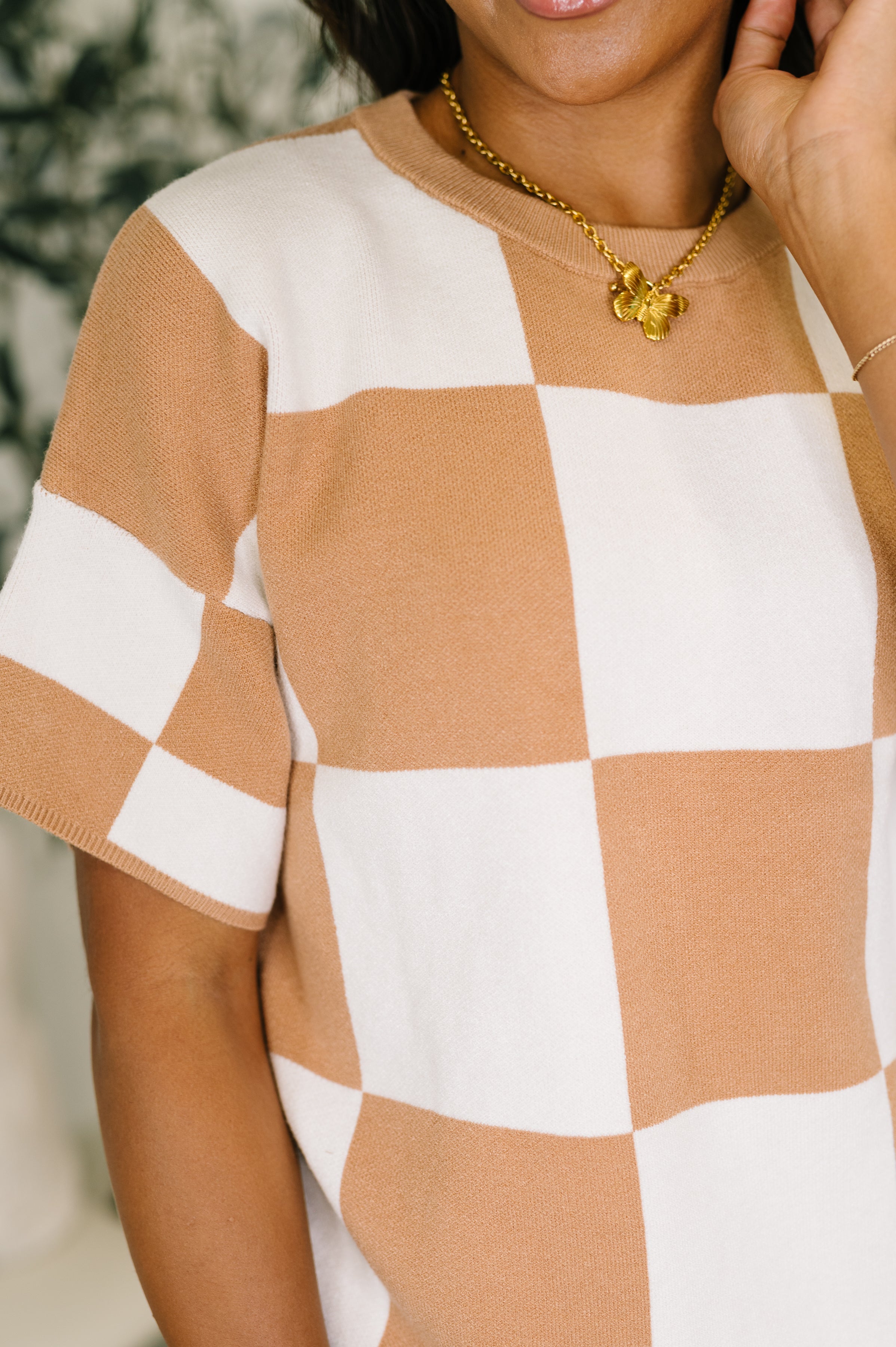 Cafe Check Relaxed Fit Sweater - Charming Charlie