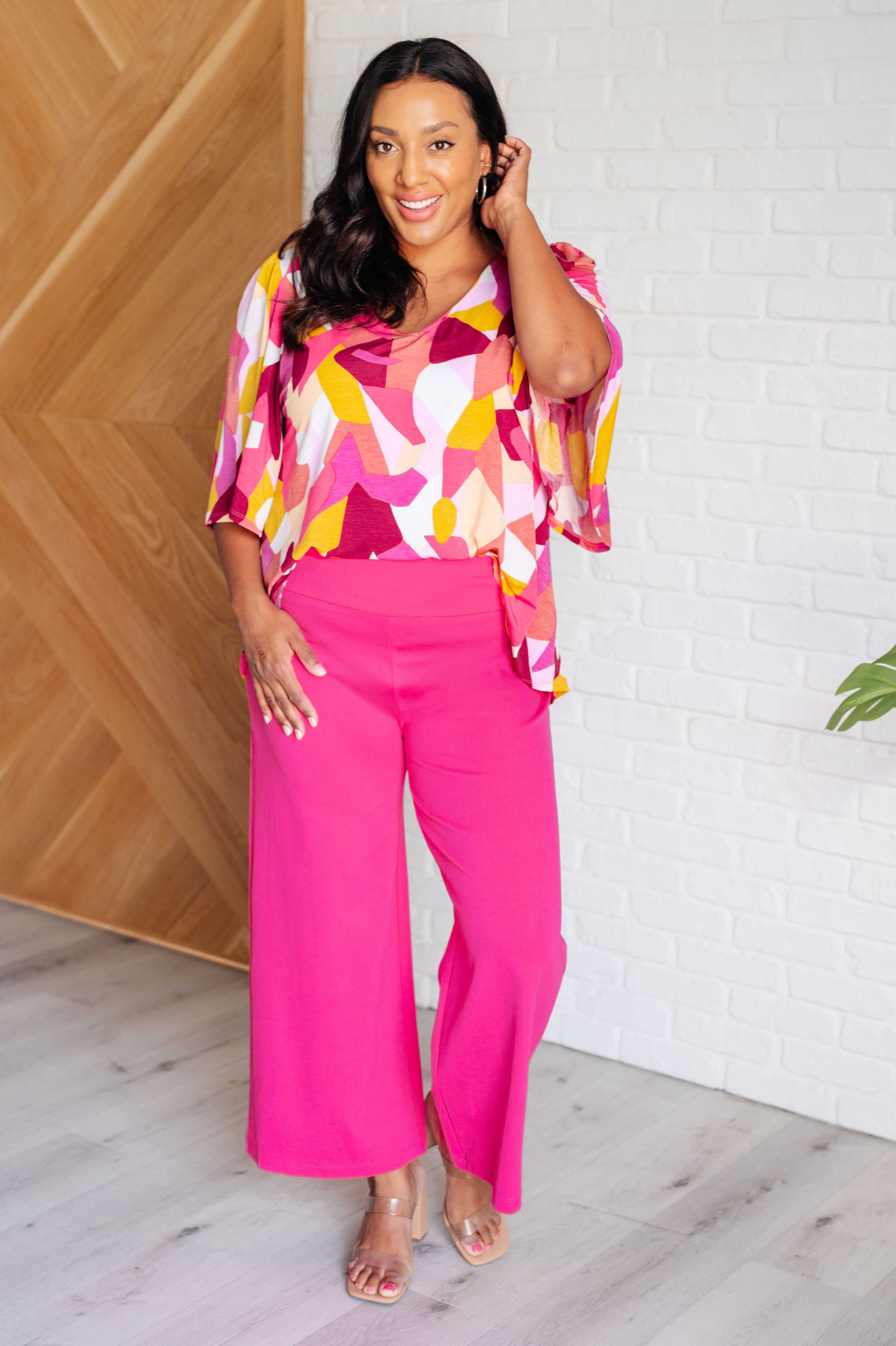 Magic Wide Leg Crop Pants in Hot Pink - Charming Charlie