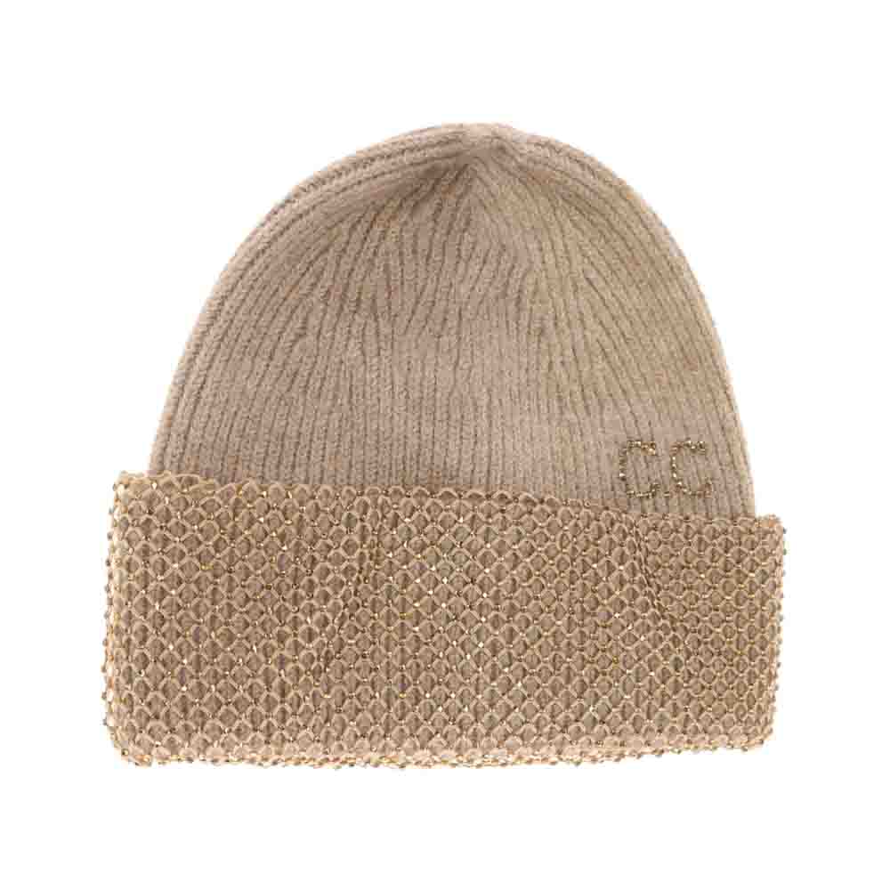 Camel Rhinestone Net Cuff C.C Beanie is a sophisticated accessory that blends timeless knit craftsmanship with contemporary elegance. Featuring a netted cuff adorned with delicate rhinestones, it provides a subtle shimmer that enhances any winter outfit. Designed with high-quality materials, this beanie offers exceptional warmth and durability while maintaining a lightweight feel. Perfect for those seeking both function and refined style in cold weather headwear.