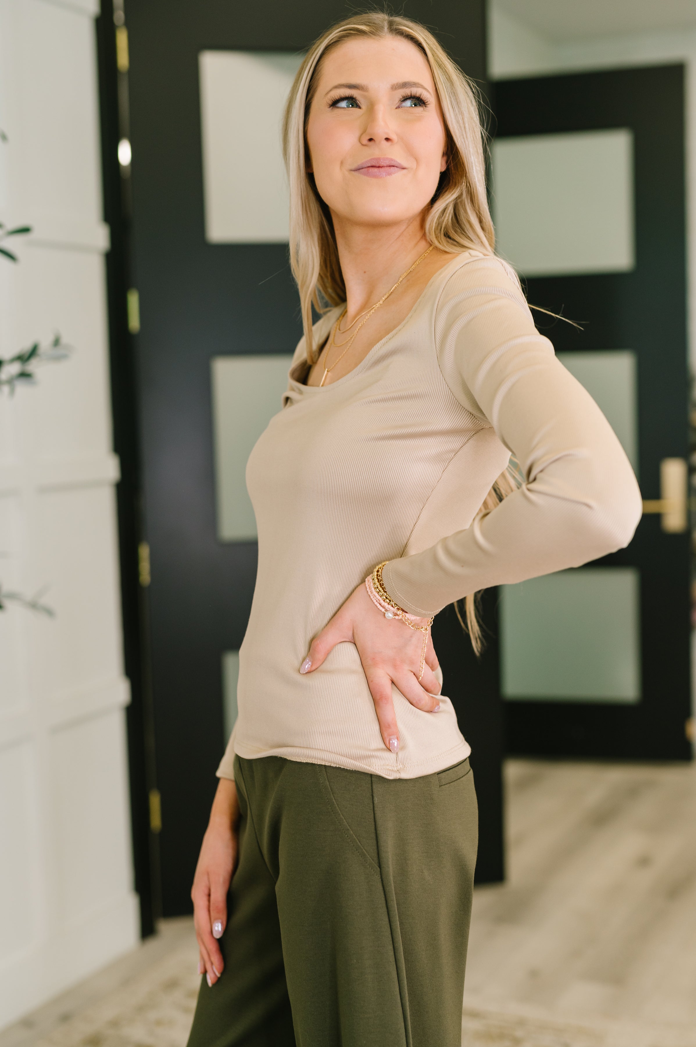 Can You Believe It Basic Long Sleeve Top In Sand - Charming Charlie
