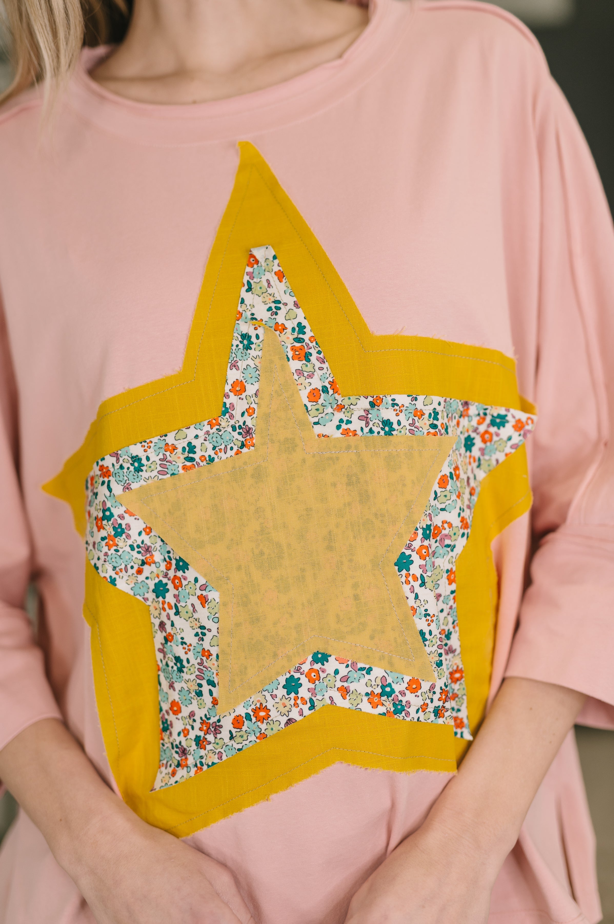 Catch a Star Mixed Print Star Patch Top - Charming Charlie