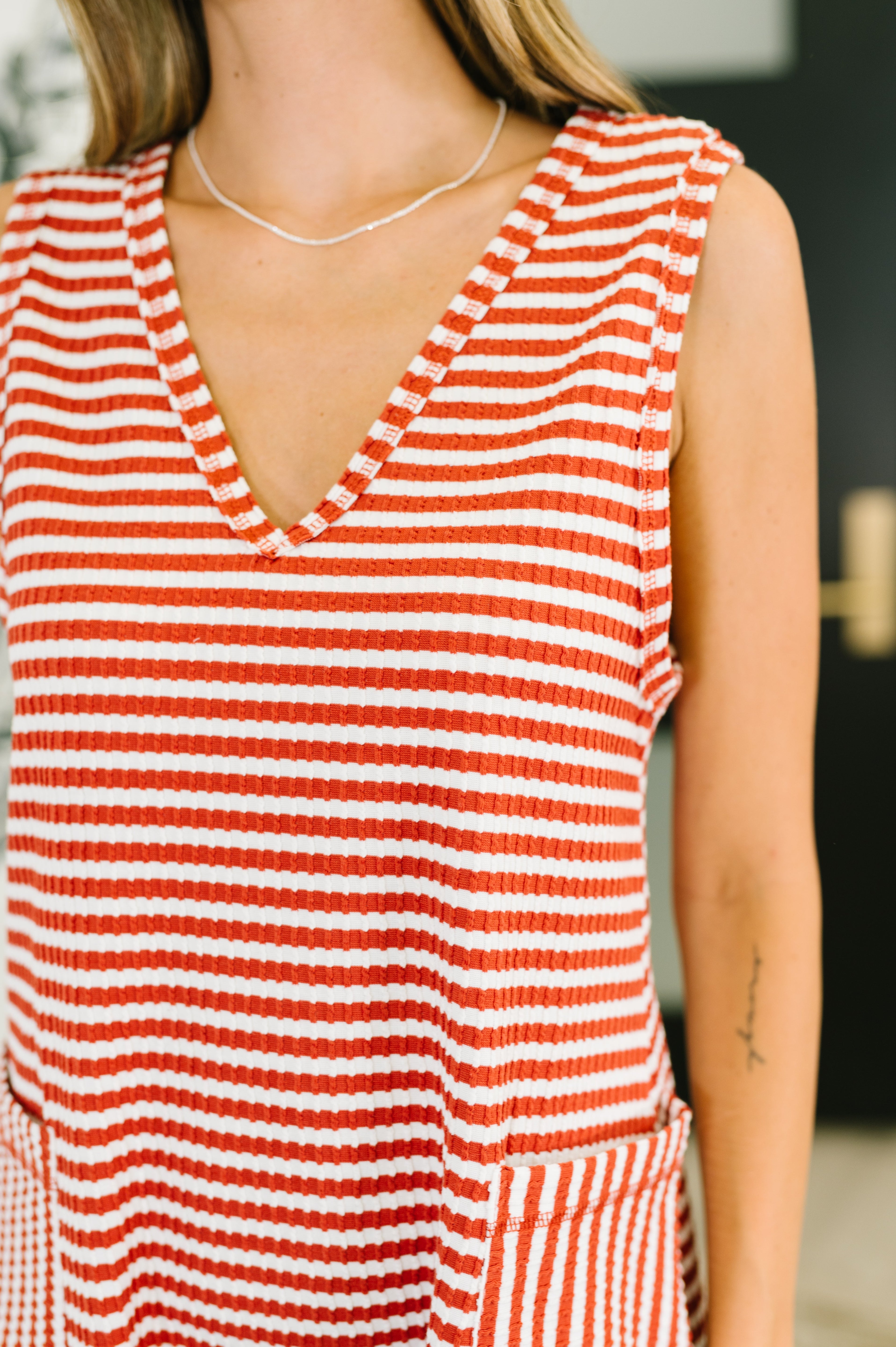 Caught You Staring Ribbed Knit Romper in Rust - Charming Charlie
