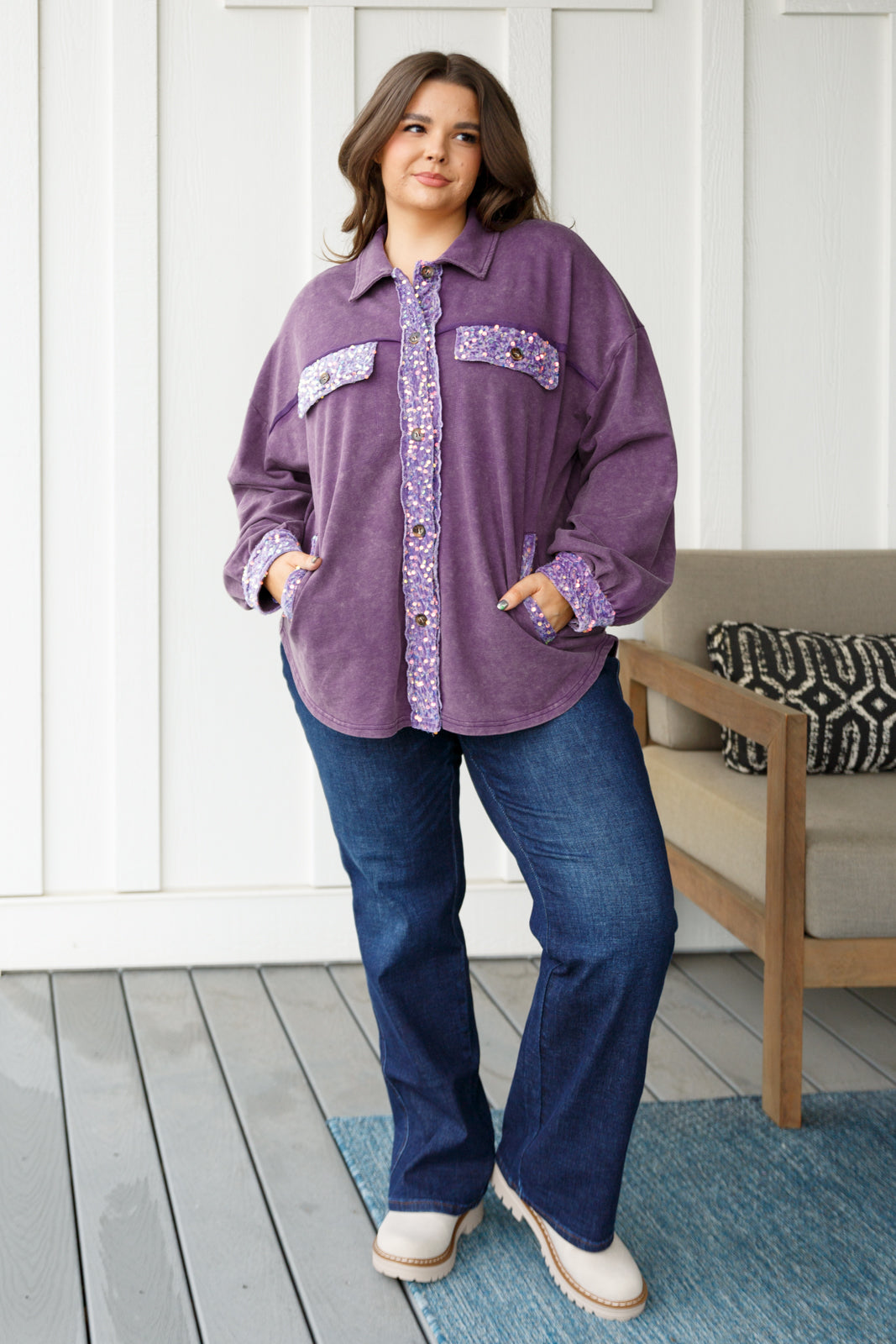 Chaos of Sequins Shacket in Purple - Charming Charlie