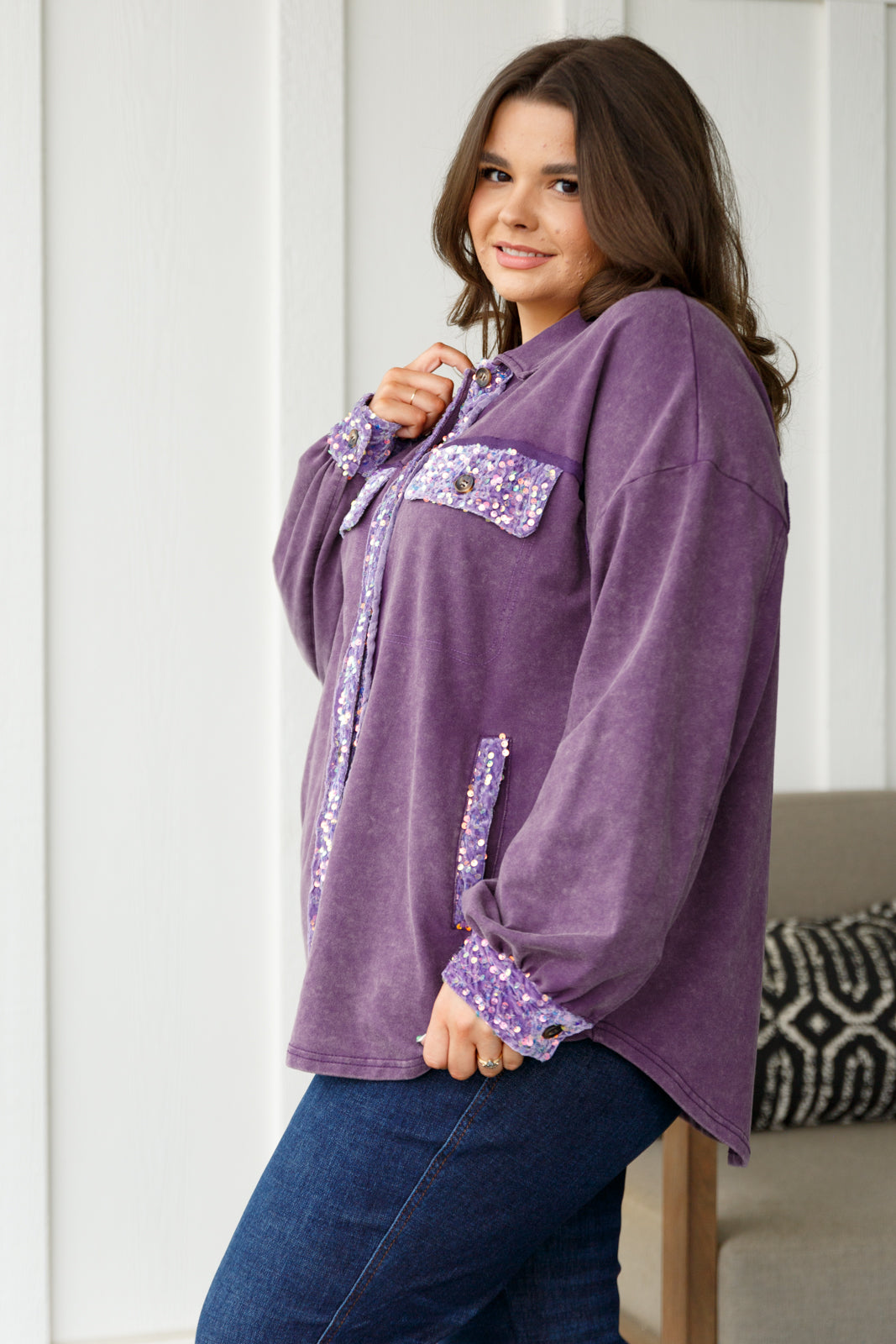 Chaos of Sequins Shacket in Purple - Charming Charlie