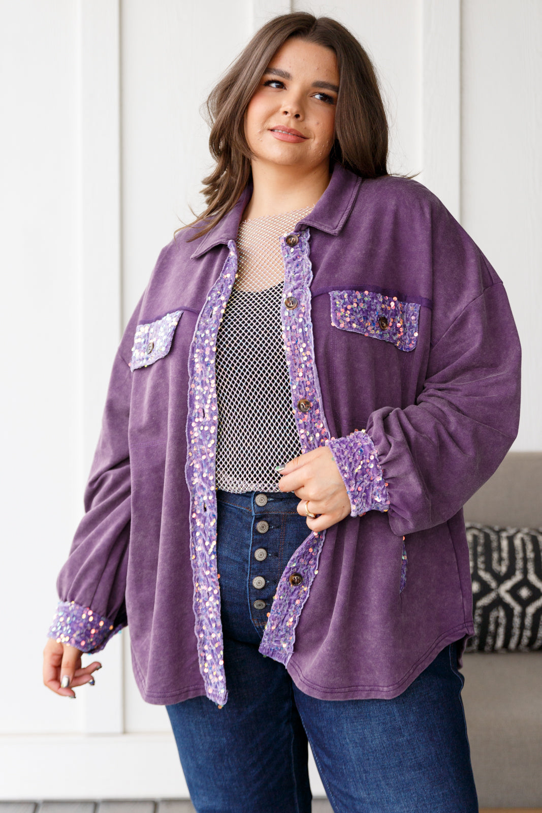 Chaos of Sequins Shacket in Purple - Charming Charlie