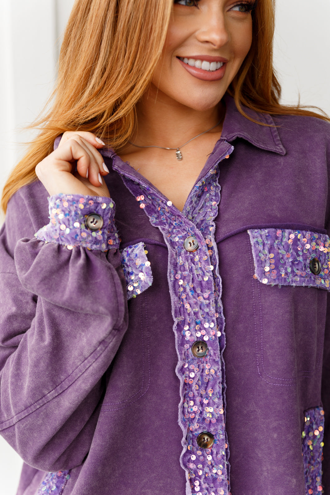 Chaos of Sequins Shacket in Purple - Charming Charlie