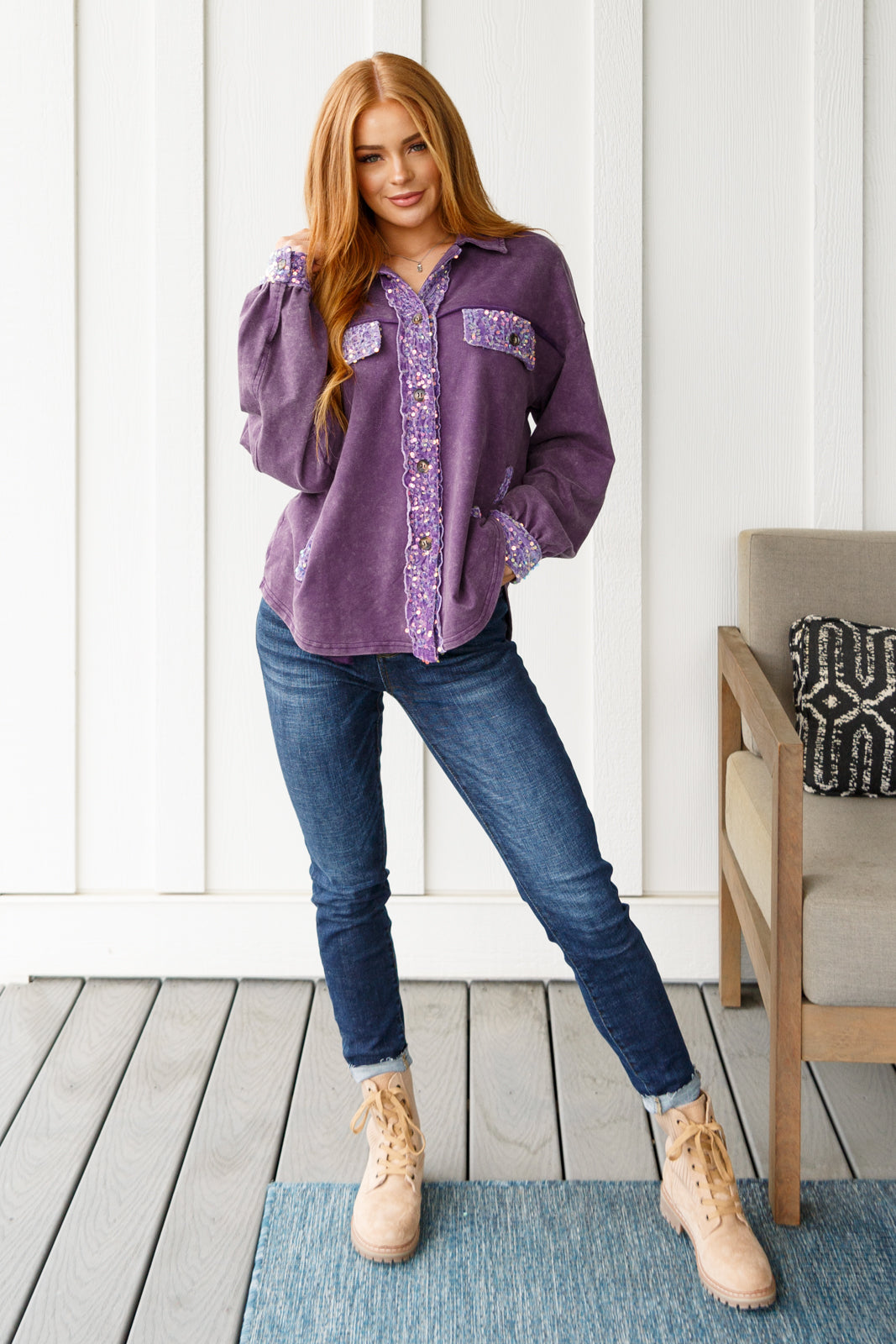 Chaos of Sequins Shacket in Purple - Charming Charlie