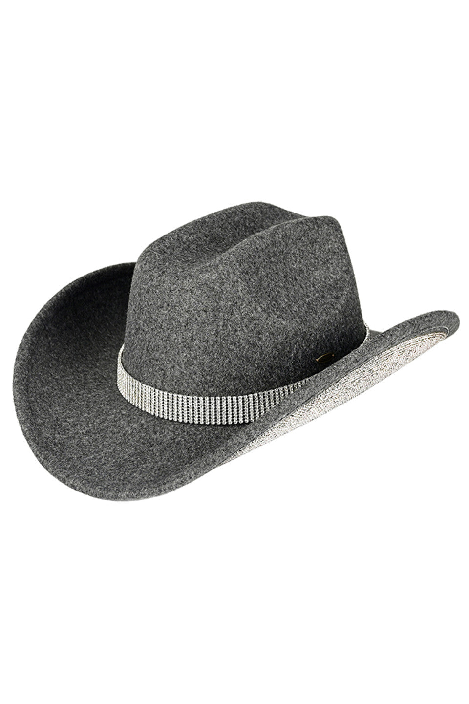 Charcoal C.C Rhinestone Trim Vegan Cowboy Hat adds a touch of glam to any Western look. Made with vegan materials, it's cruelty-free and environmentally friendly. The rhinestone trim adds a subtle sparkle while the cowboy hat design keeps you shaded and stylish. Perfect for any fashion-forward and conscious cowgirl.