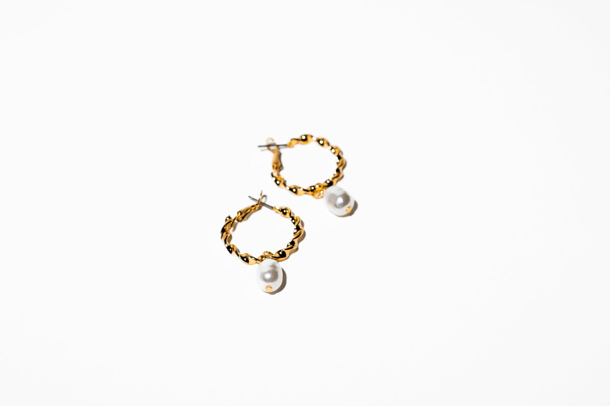 Pearl Drop On Twisted Hoop Earring - Charming Charlie