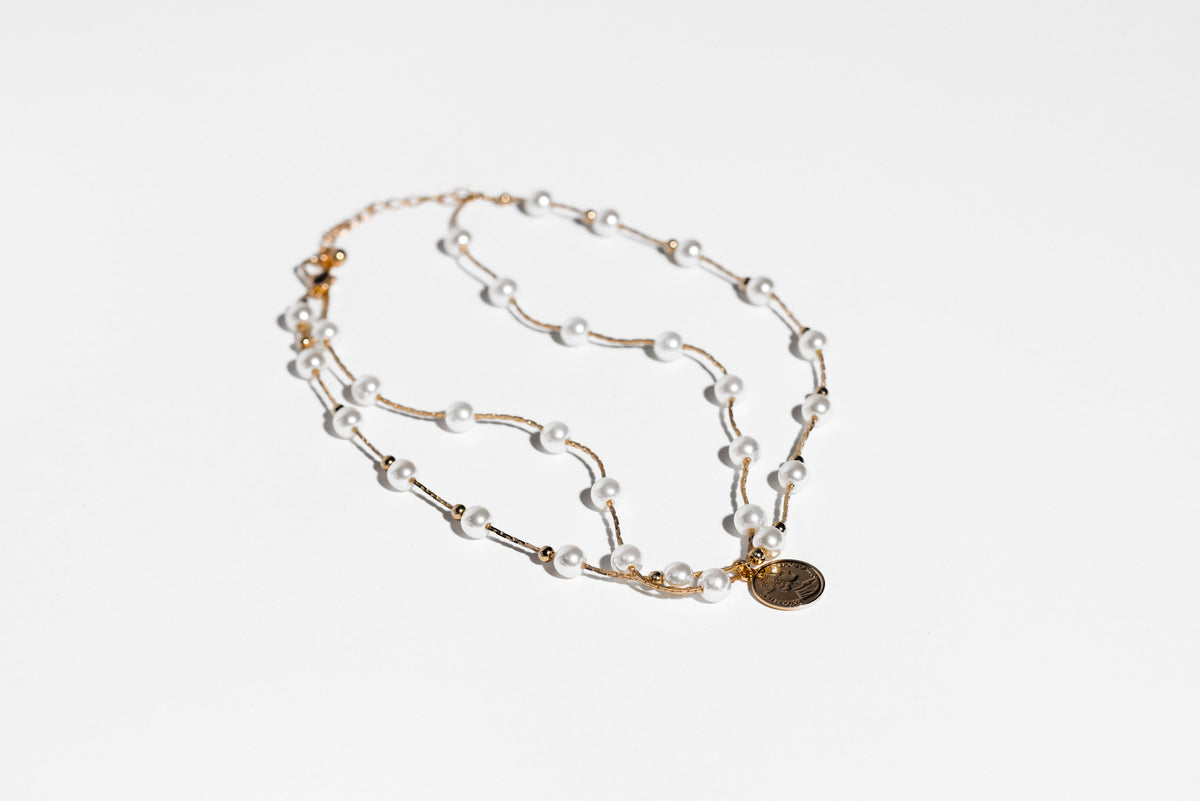 Gold Pearl Necklace with Coin Charm - Charming Charlie