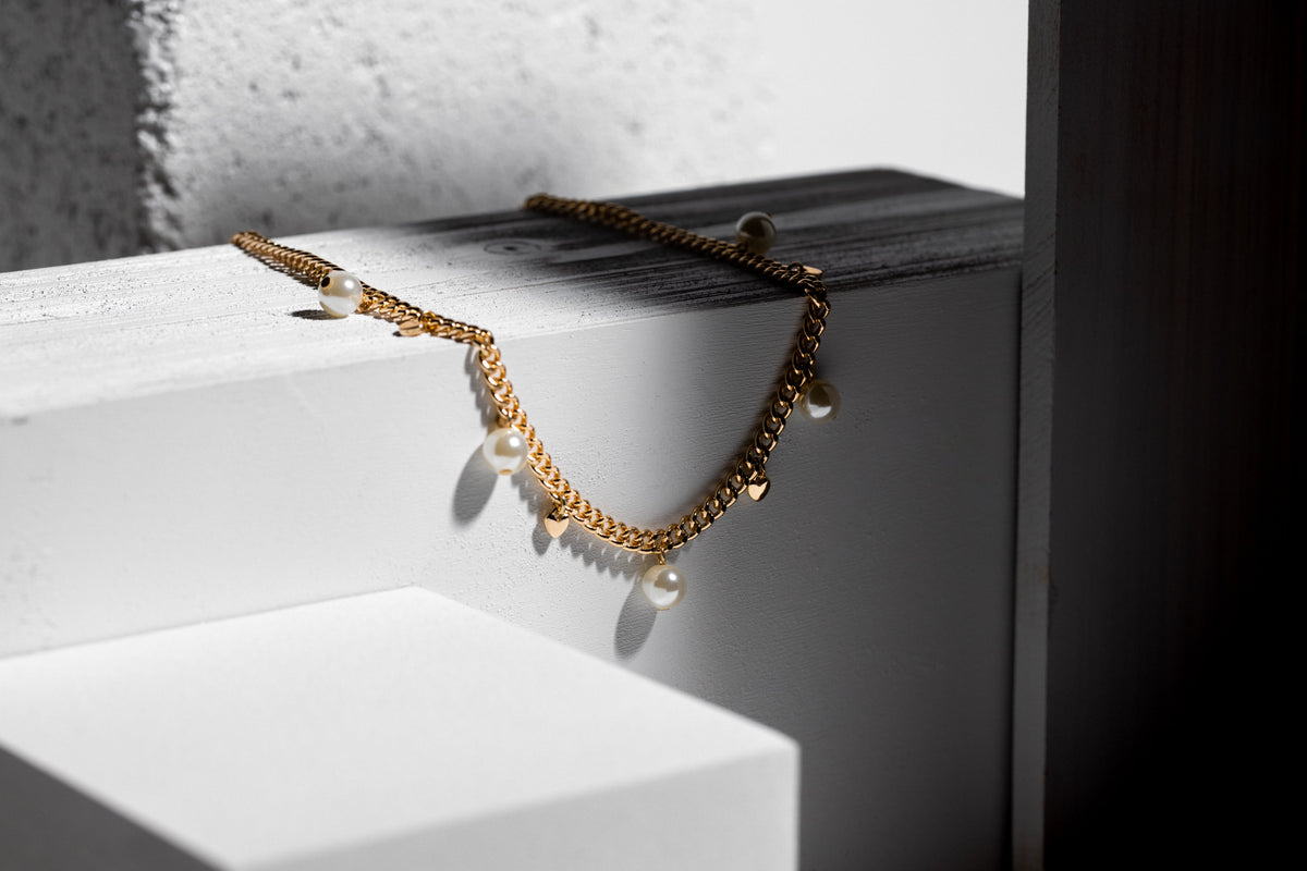 Gold Rhinestone Pearl Necklace - Charming Charlie