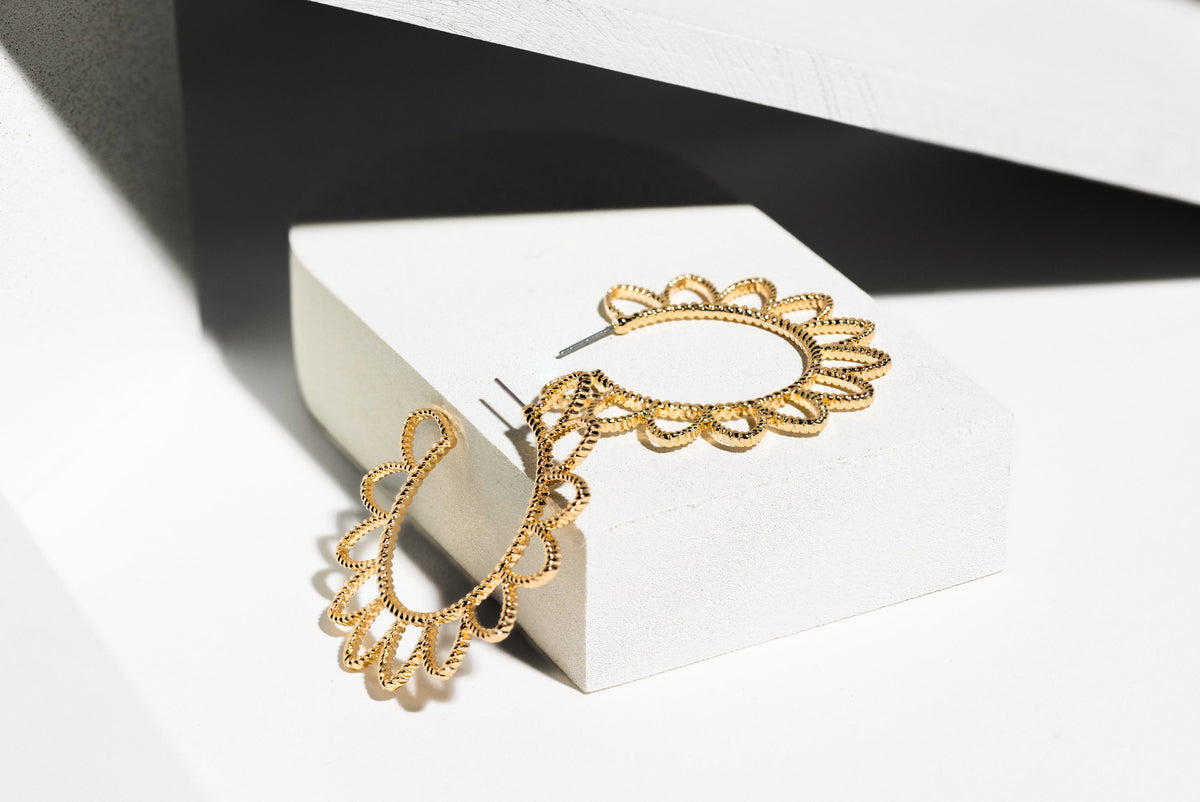 Gold Flower Cutout Hoop earring - Charming Charlie