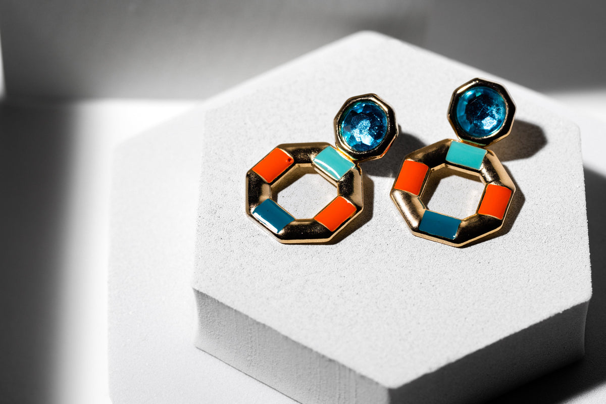 Geo Shapped Blue And Orange Earring - Charming Charlie