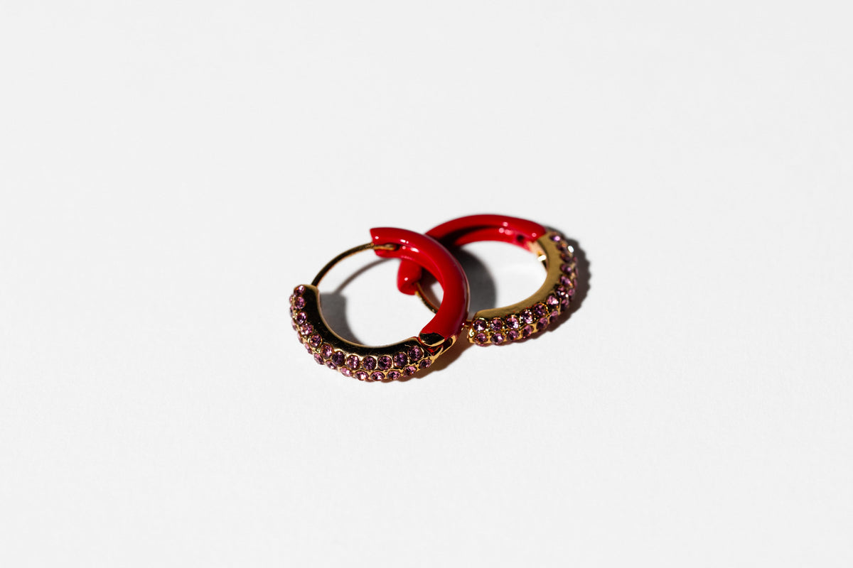Pink Rhinestone Small Hoop - Charming Charlie