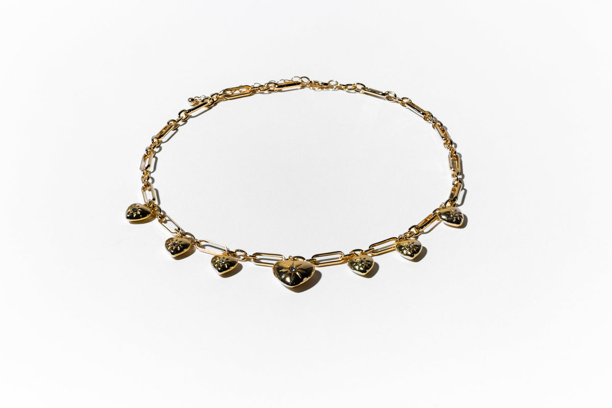 Multi Heart Gold Collar Necklace - Charming Charlie