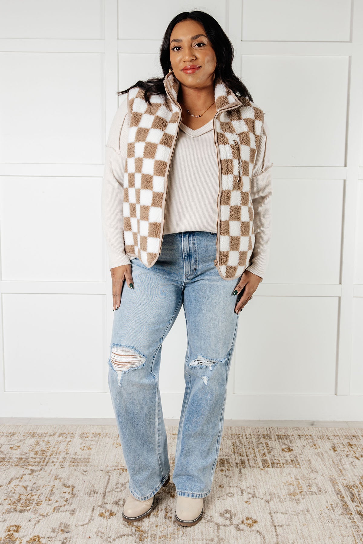 Check it Out Checkered Fleece Vest - Charming Charlie