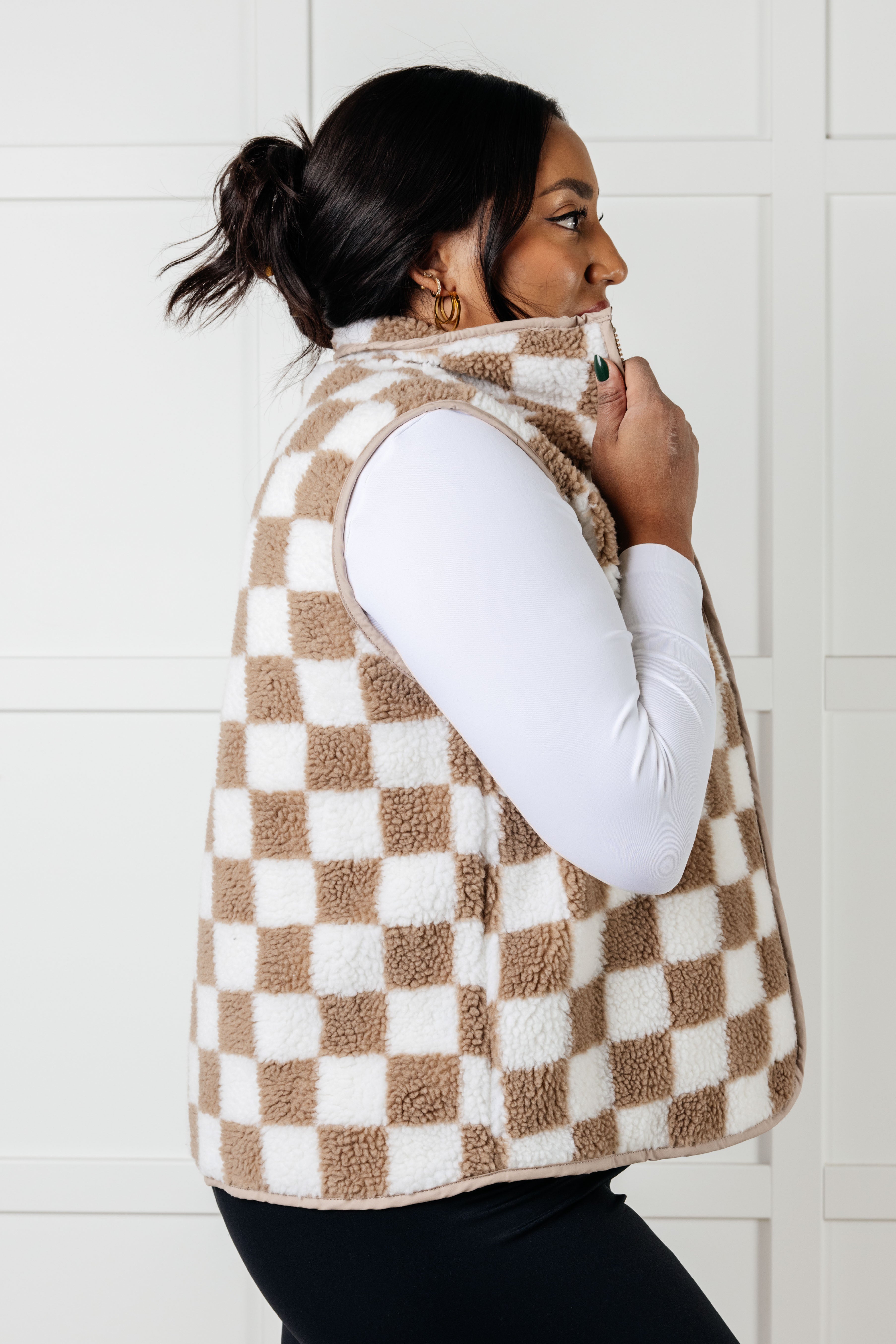 Check it Out Checkered Fleece Vest - Charming Charlie